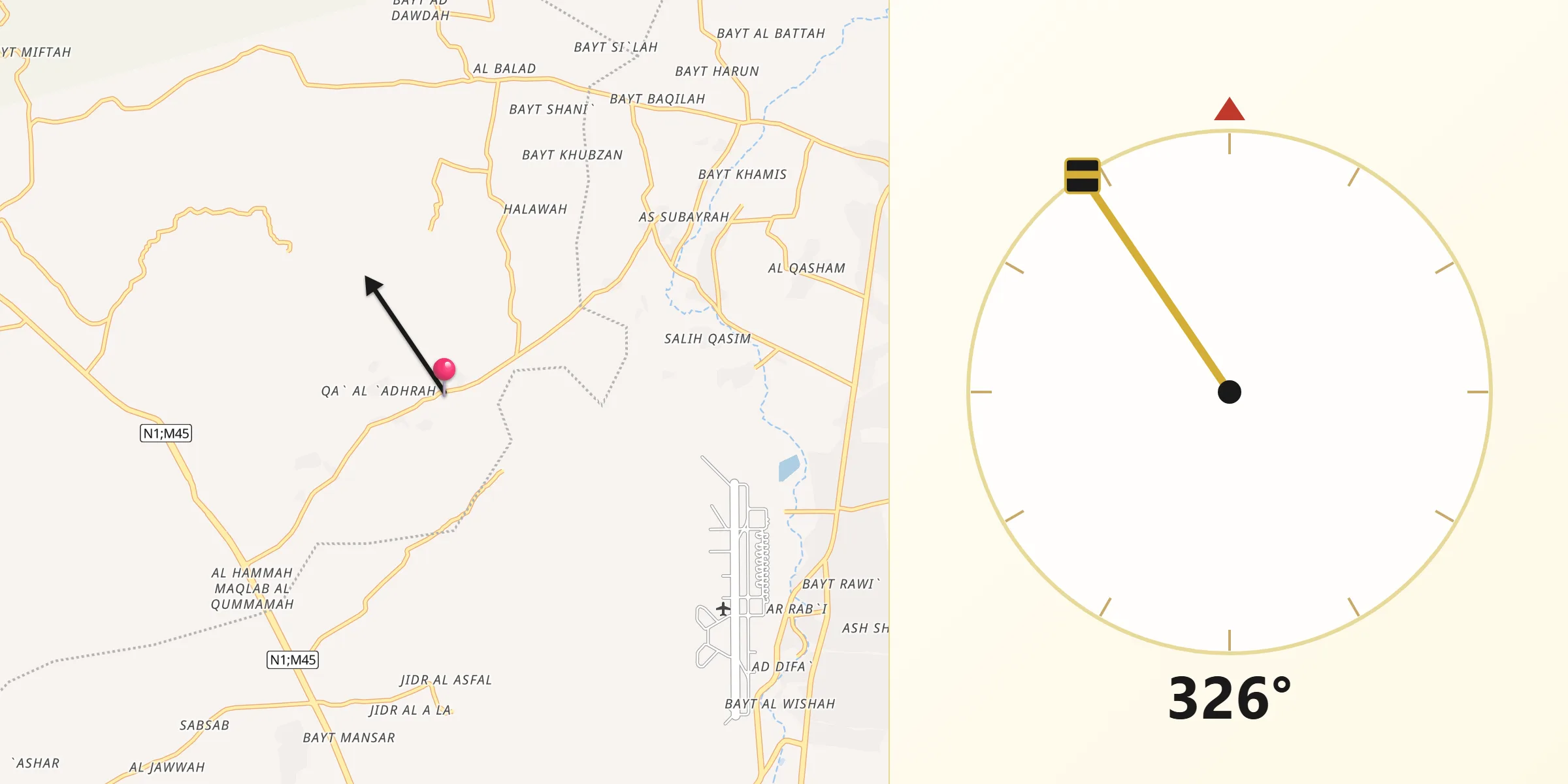 اتجاه القبلة من الخانق
