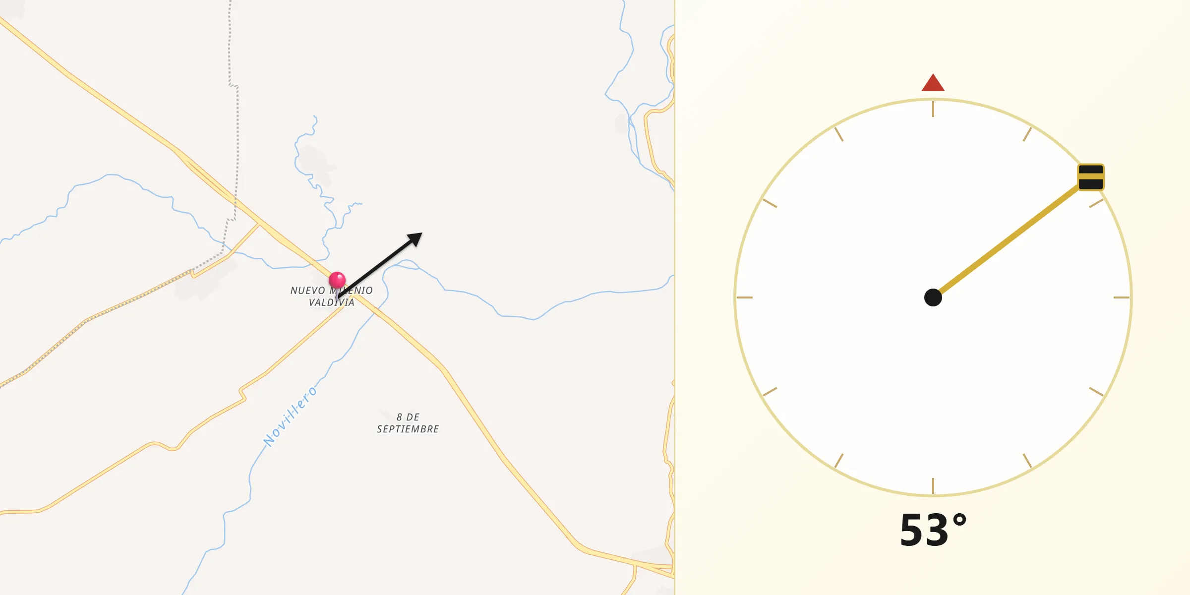 Dirección de la Qibla desde Nuevo Milenio Valdivia