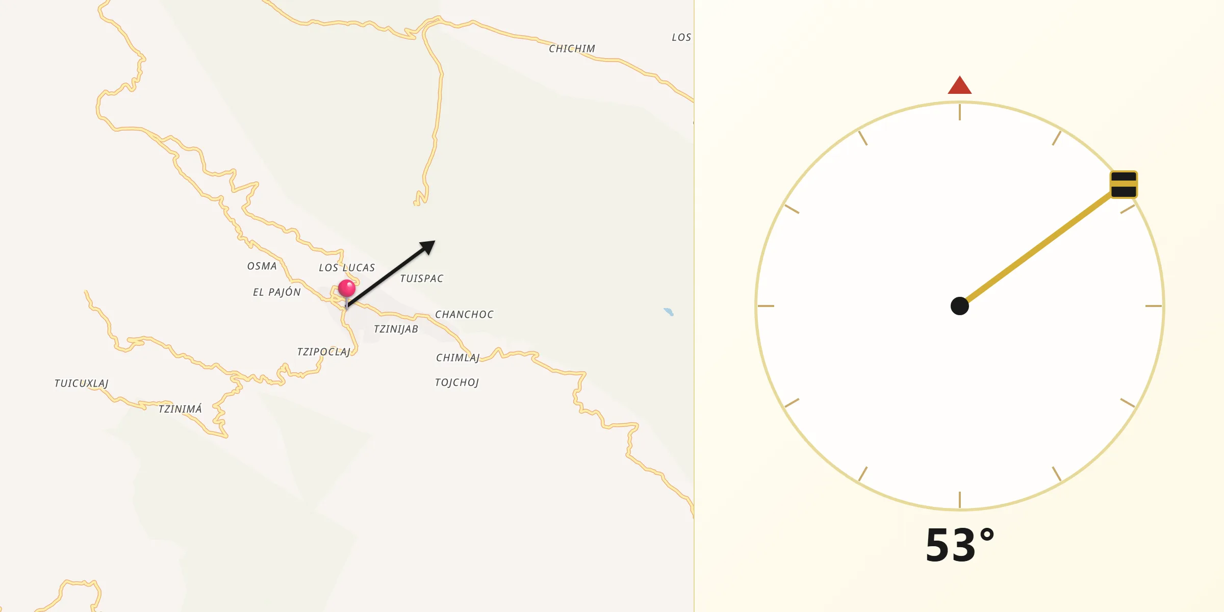 Dirección de la Qibla desde Todos Santos Cuchumatán