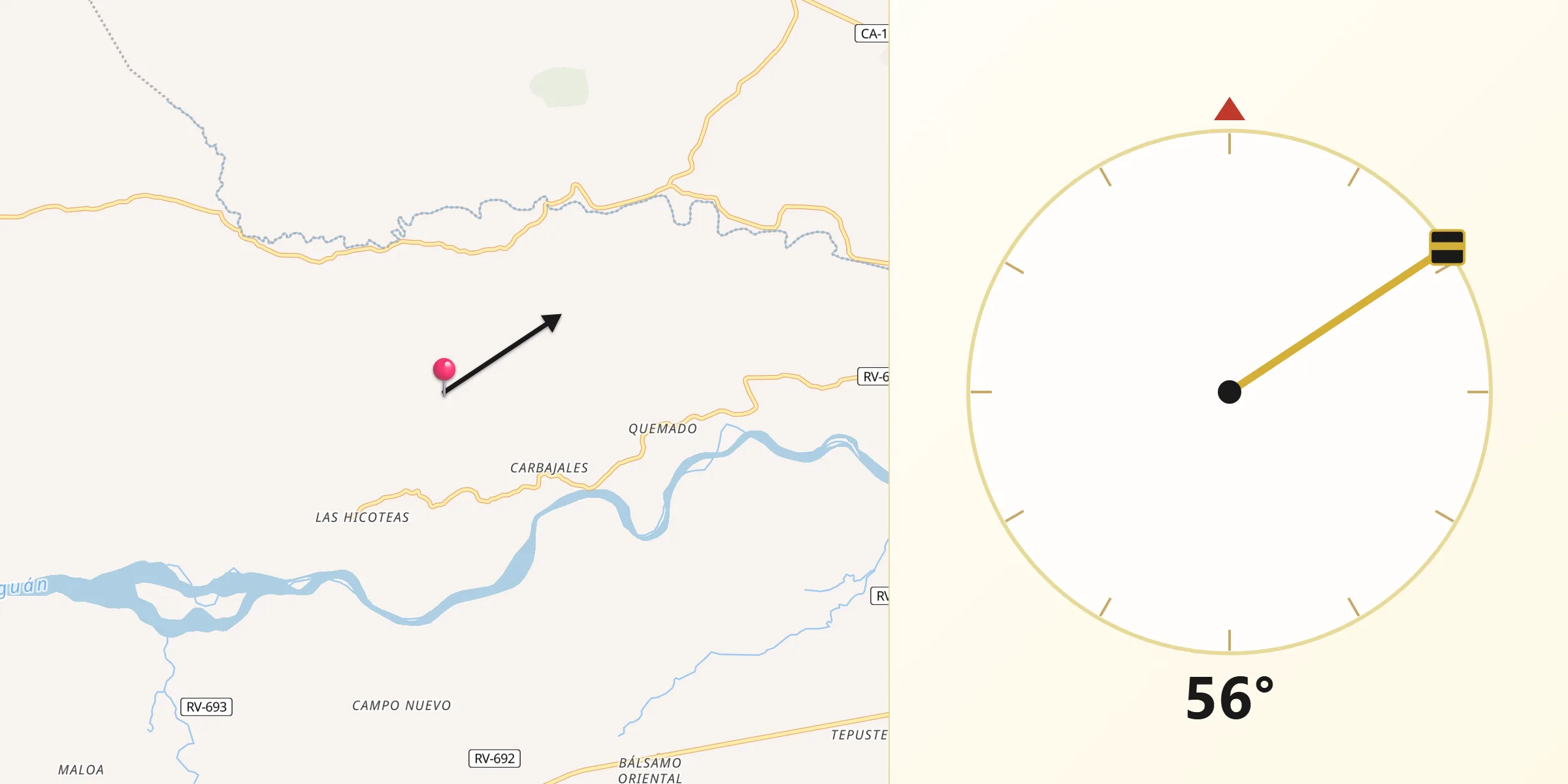Dirección de la Qibla desde Carbajales