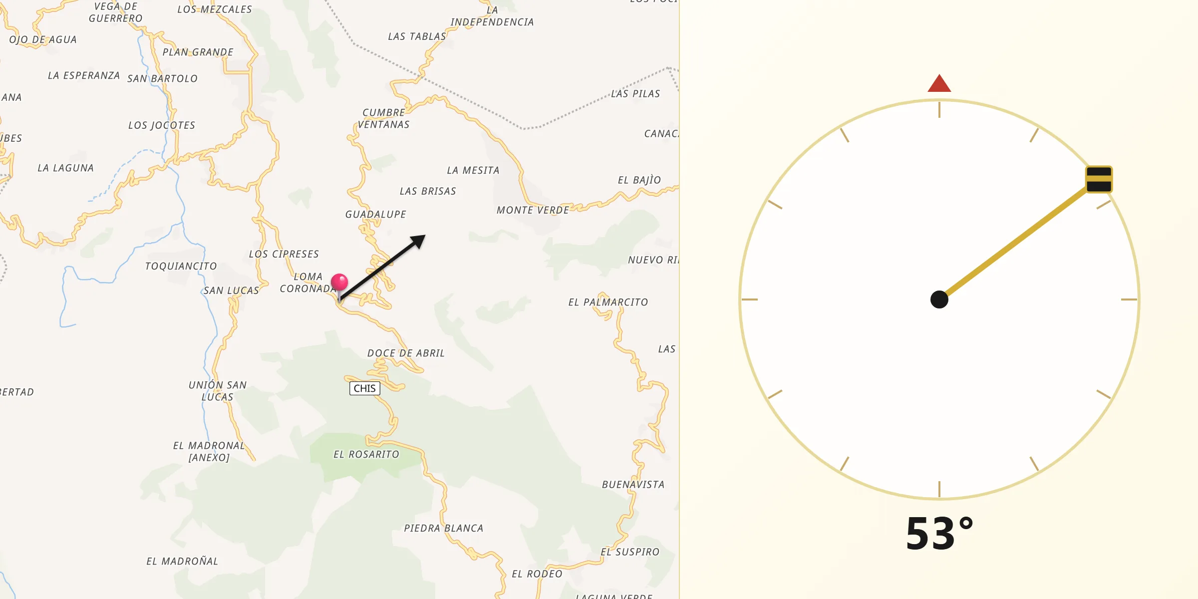Dirección de la Qibla desde Vega del Rosario