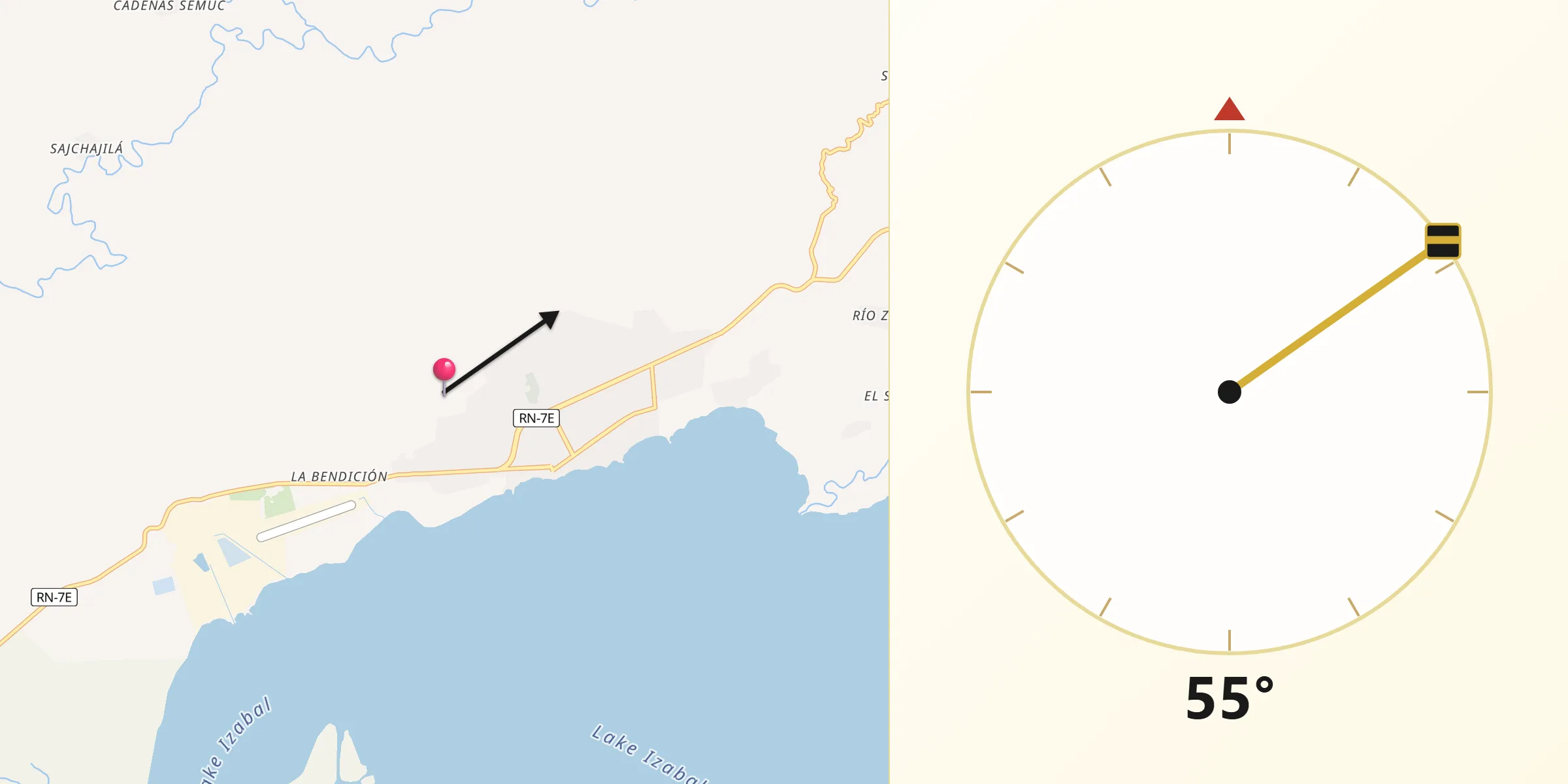 Dirección de la Qibla desde El Estor
