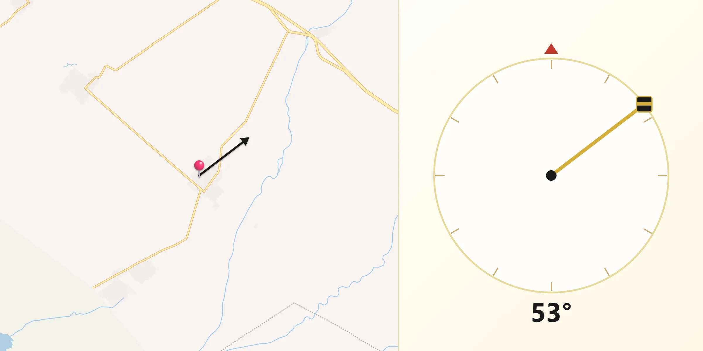 Dirección de la Qibla desde Joaquín Miguel Gutiérrez (Margaritas)