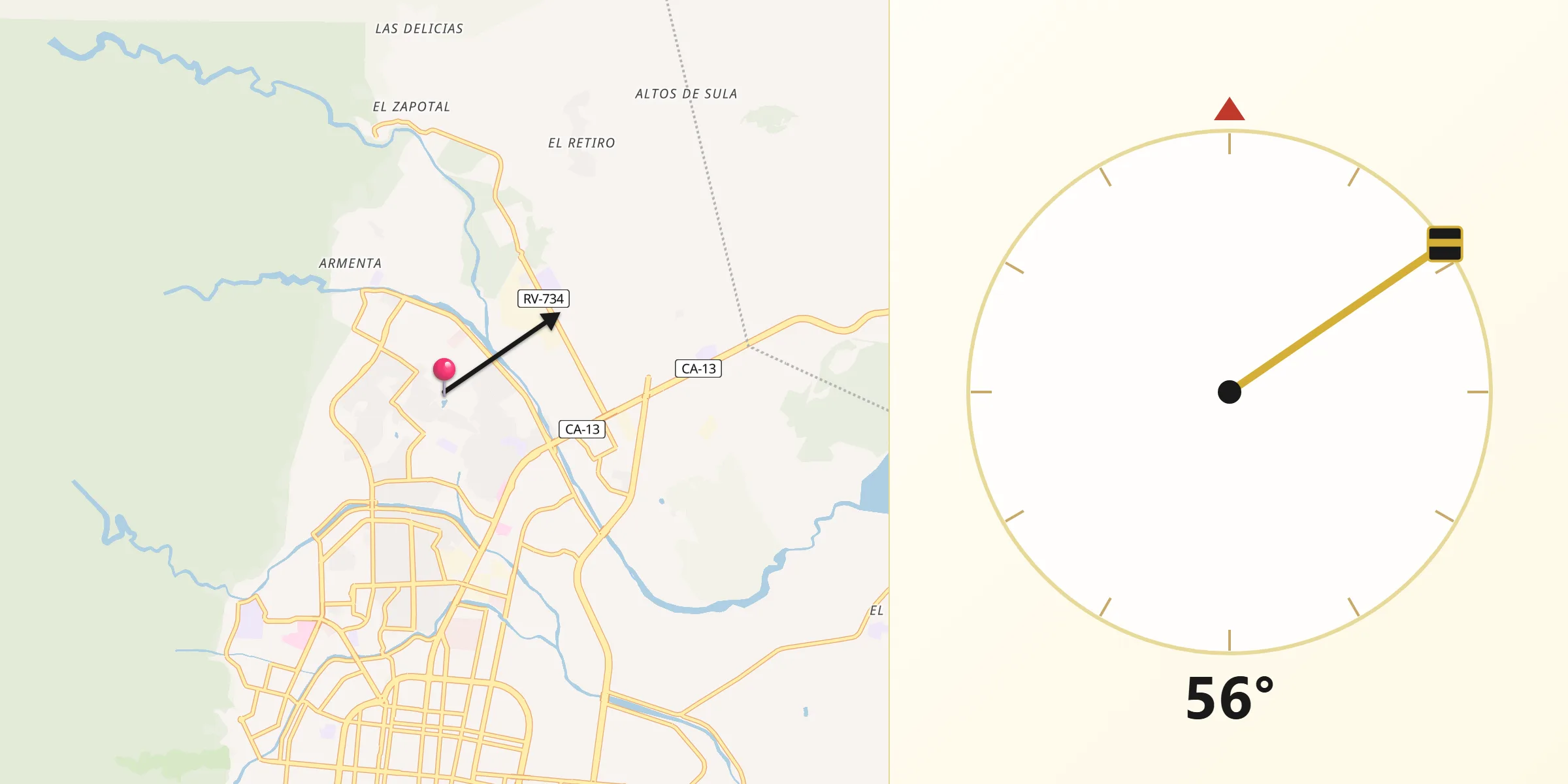 Dirección de la Qibla desde El Rancho