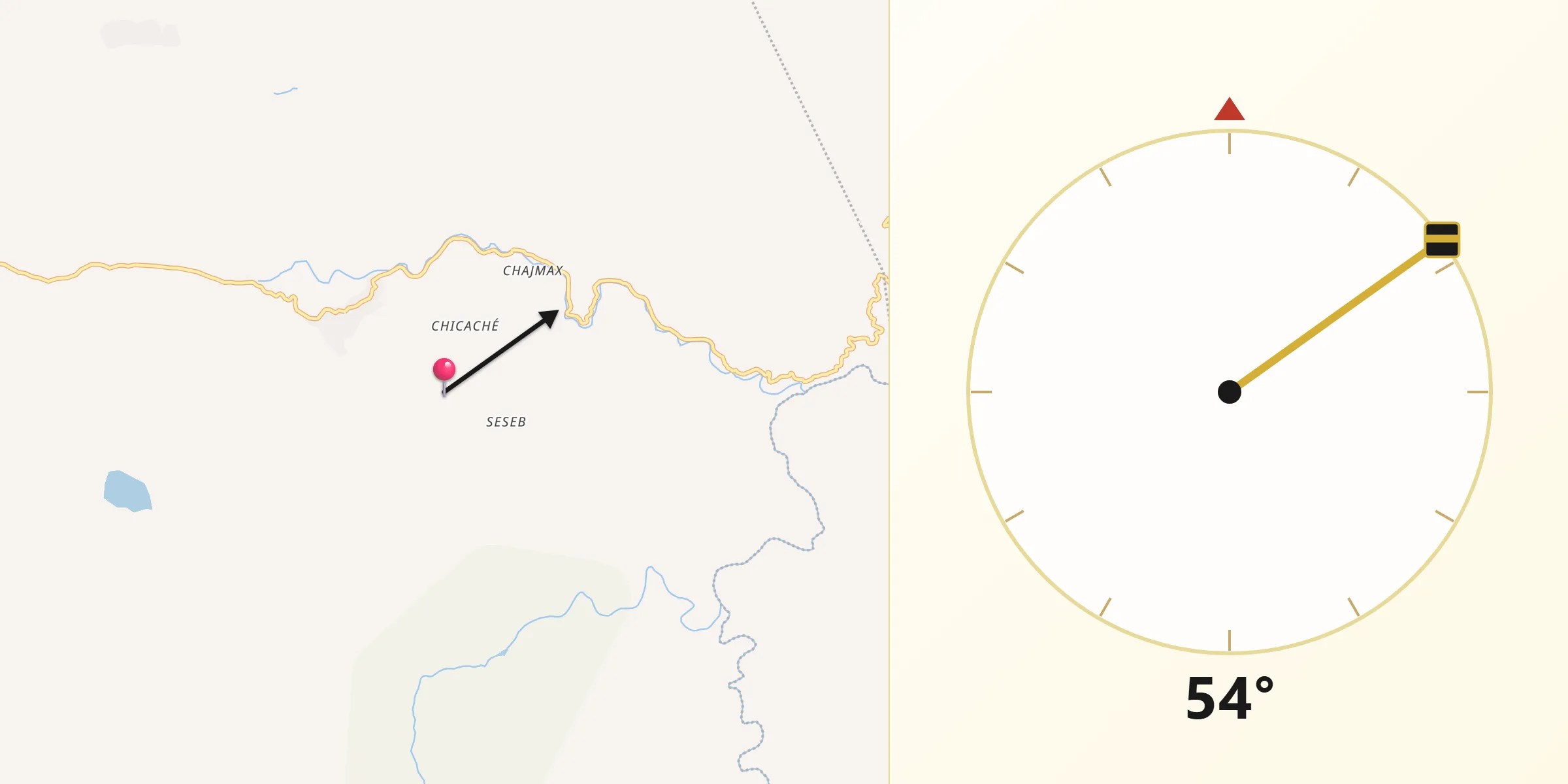 Dirección de la Qibla desde Lanquín