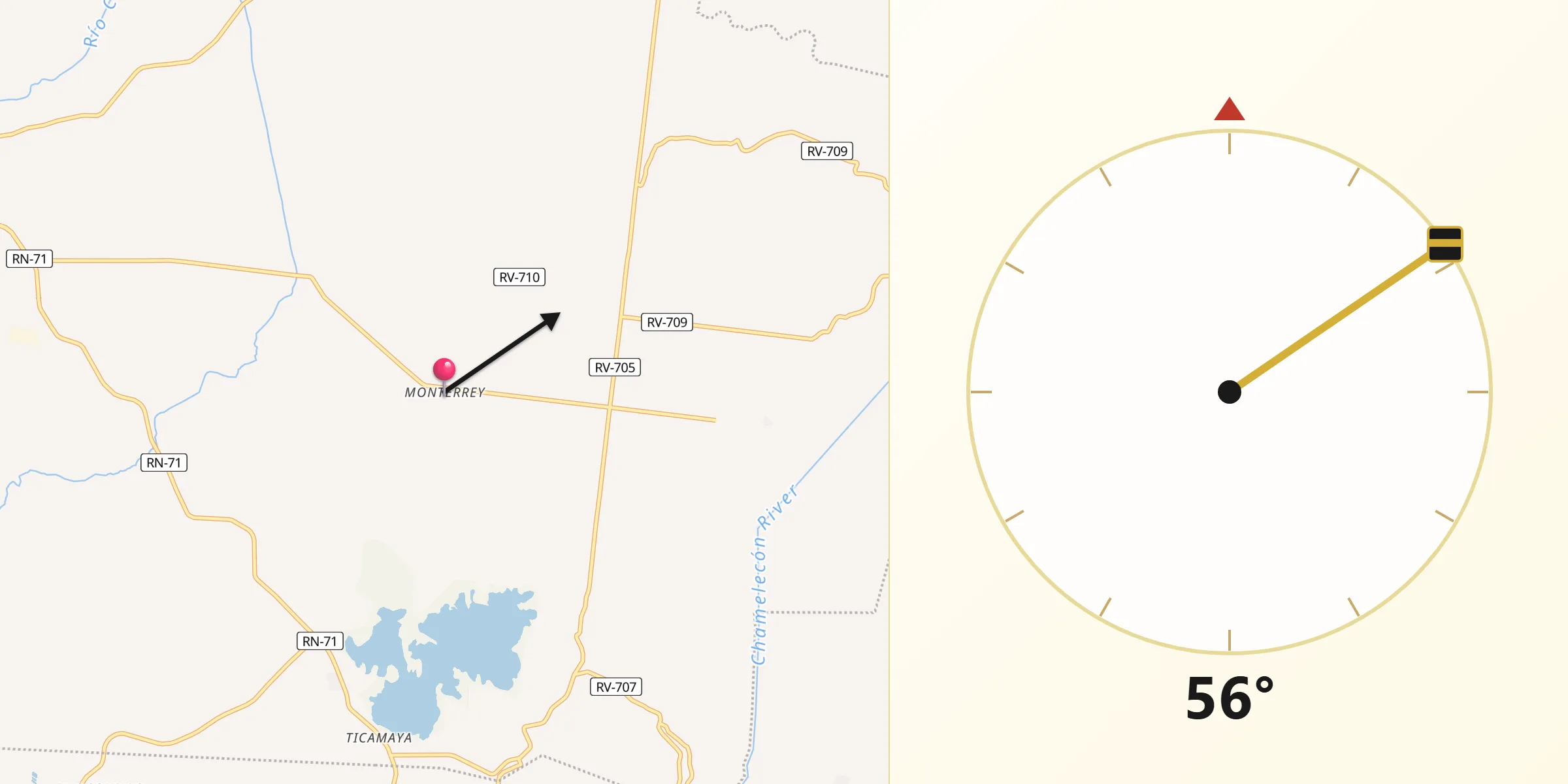 Dirección de la Qibla desde Monterrey