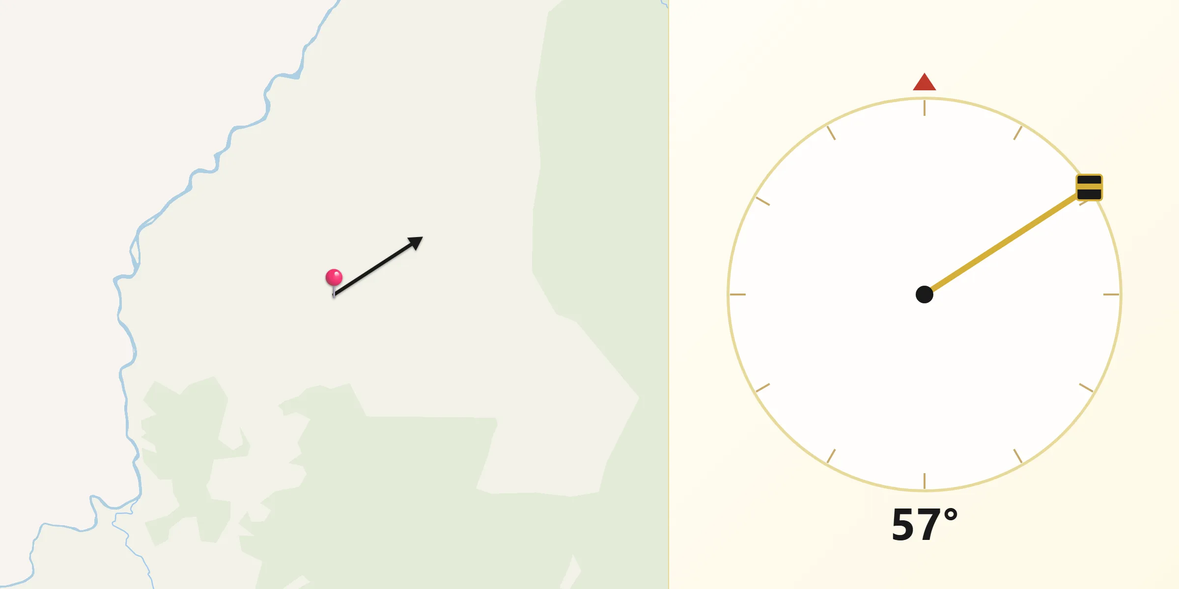 Dirección de la Qibla desde Iriona