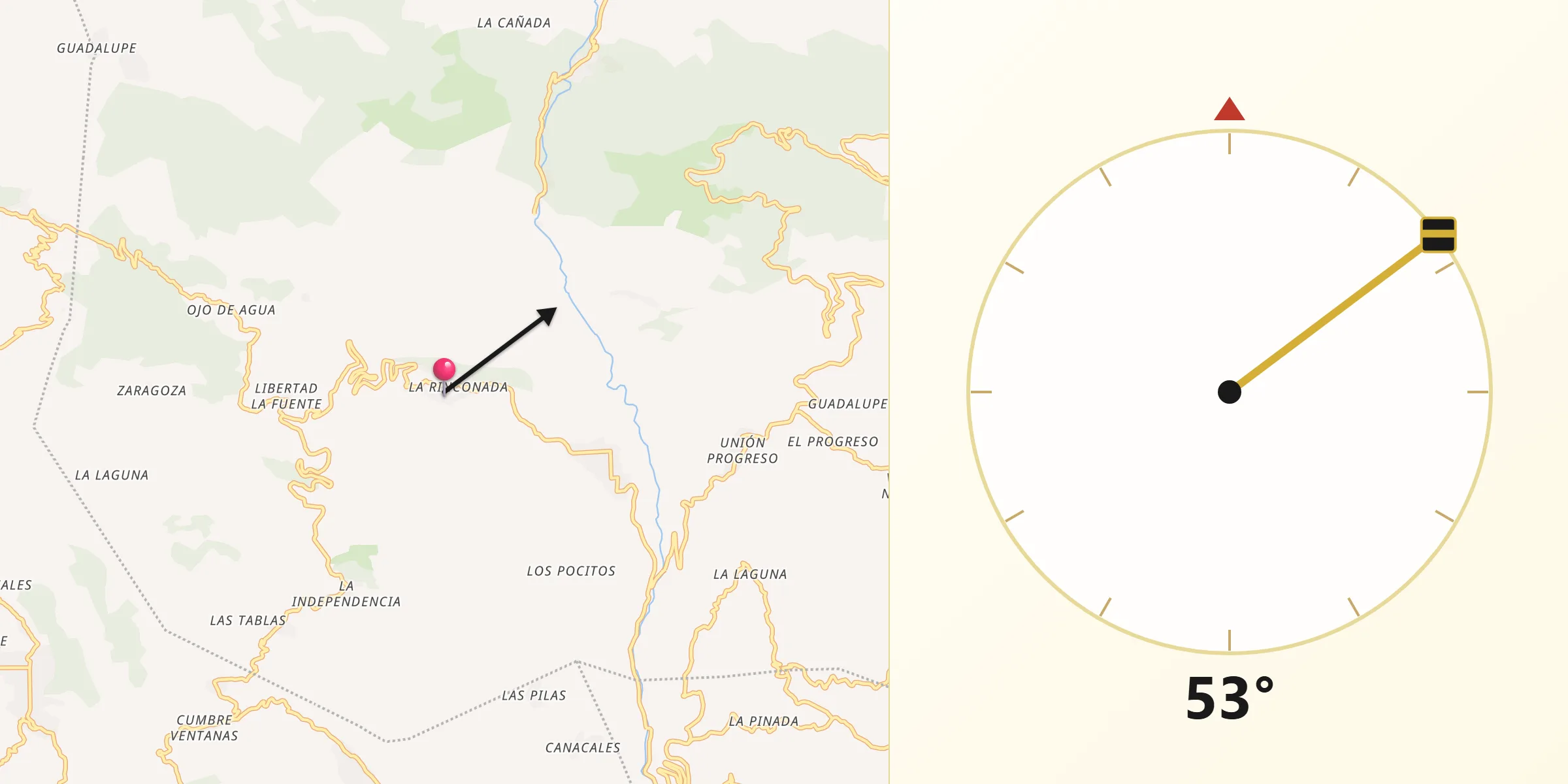Dirección de la Qibla desde La Rinconada
