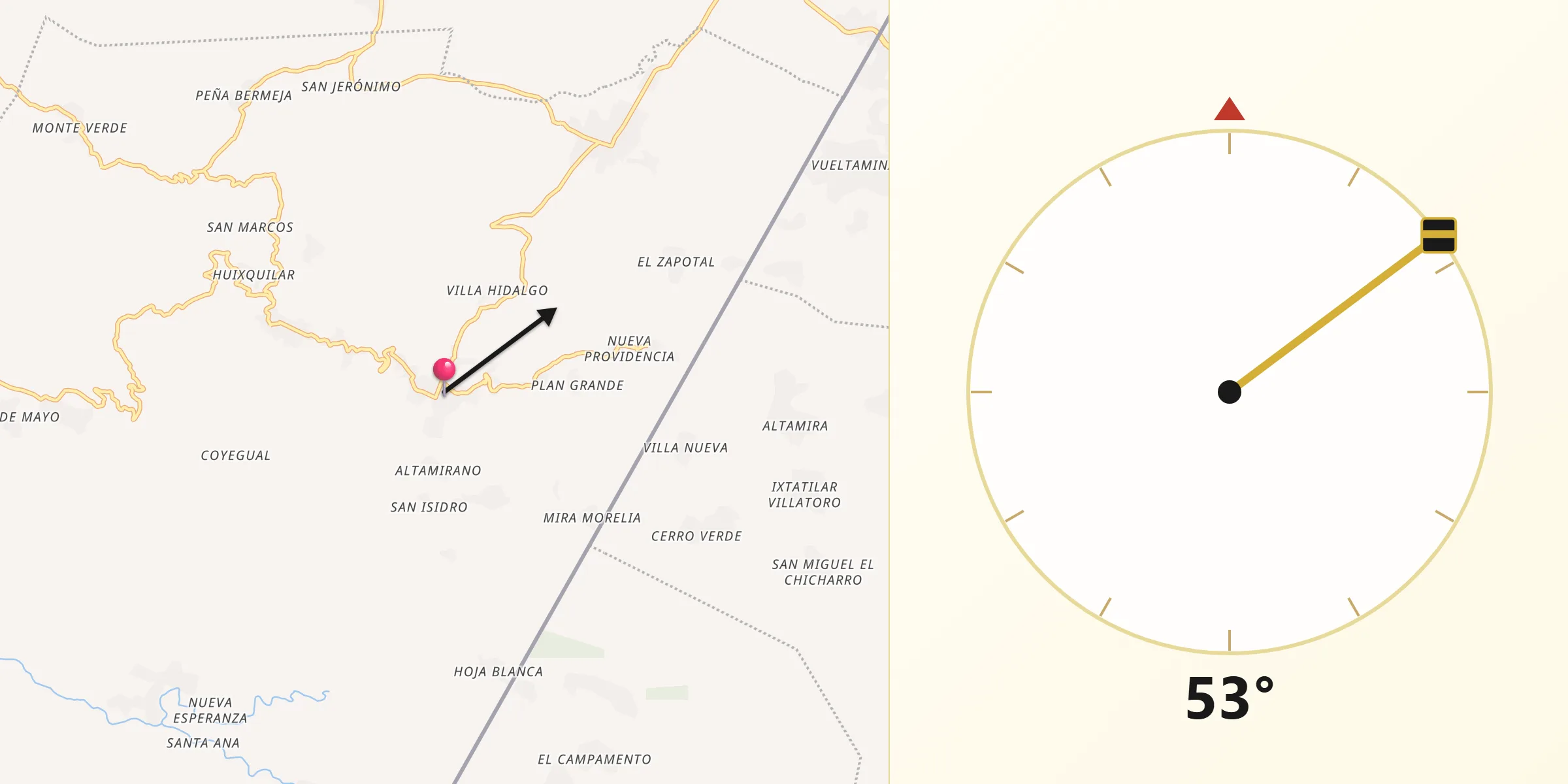 Dirección de la Qibla desde El Pacayal