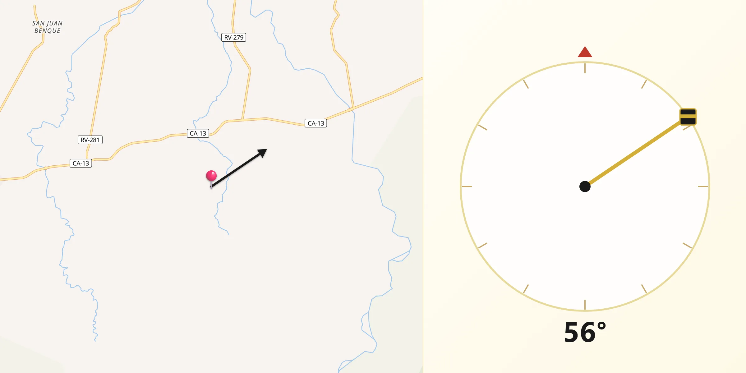 Dirección de la Qibla desde La Masica