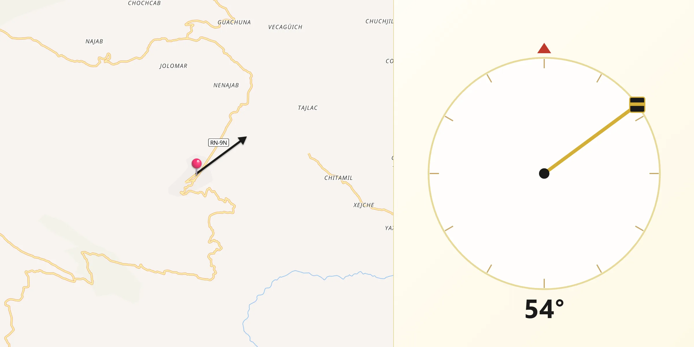 Dirección de la Qibla desde San Juan Ixcoy