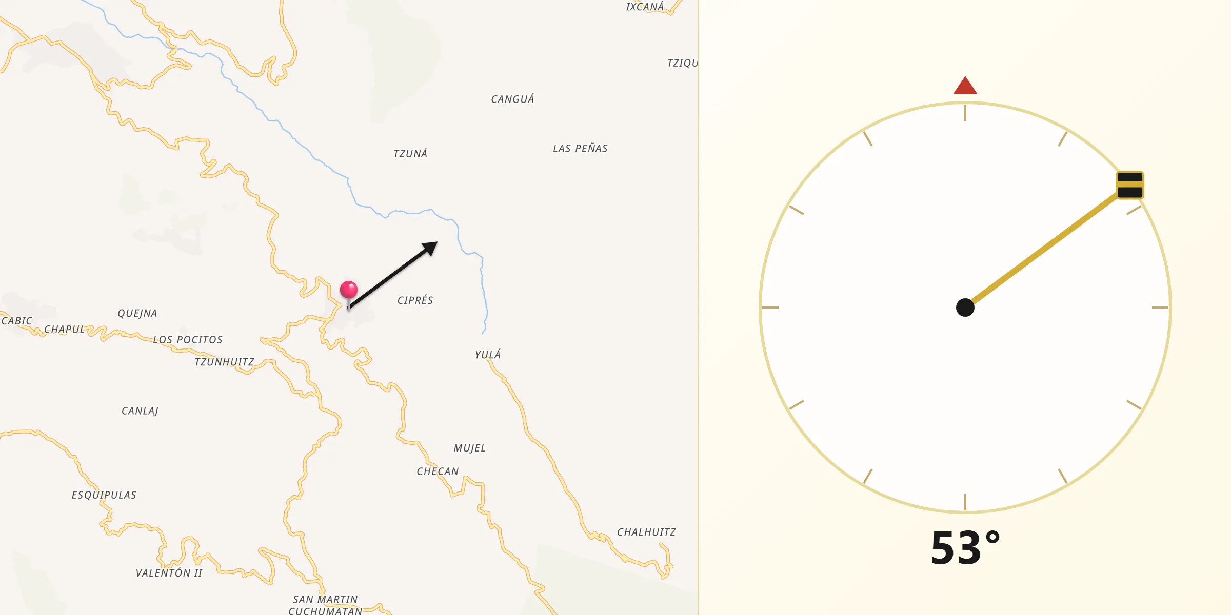 Dirección de la Qibla desde Concepción Huista