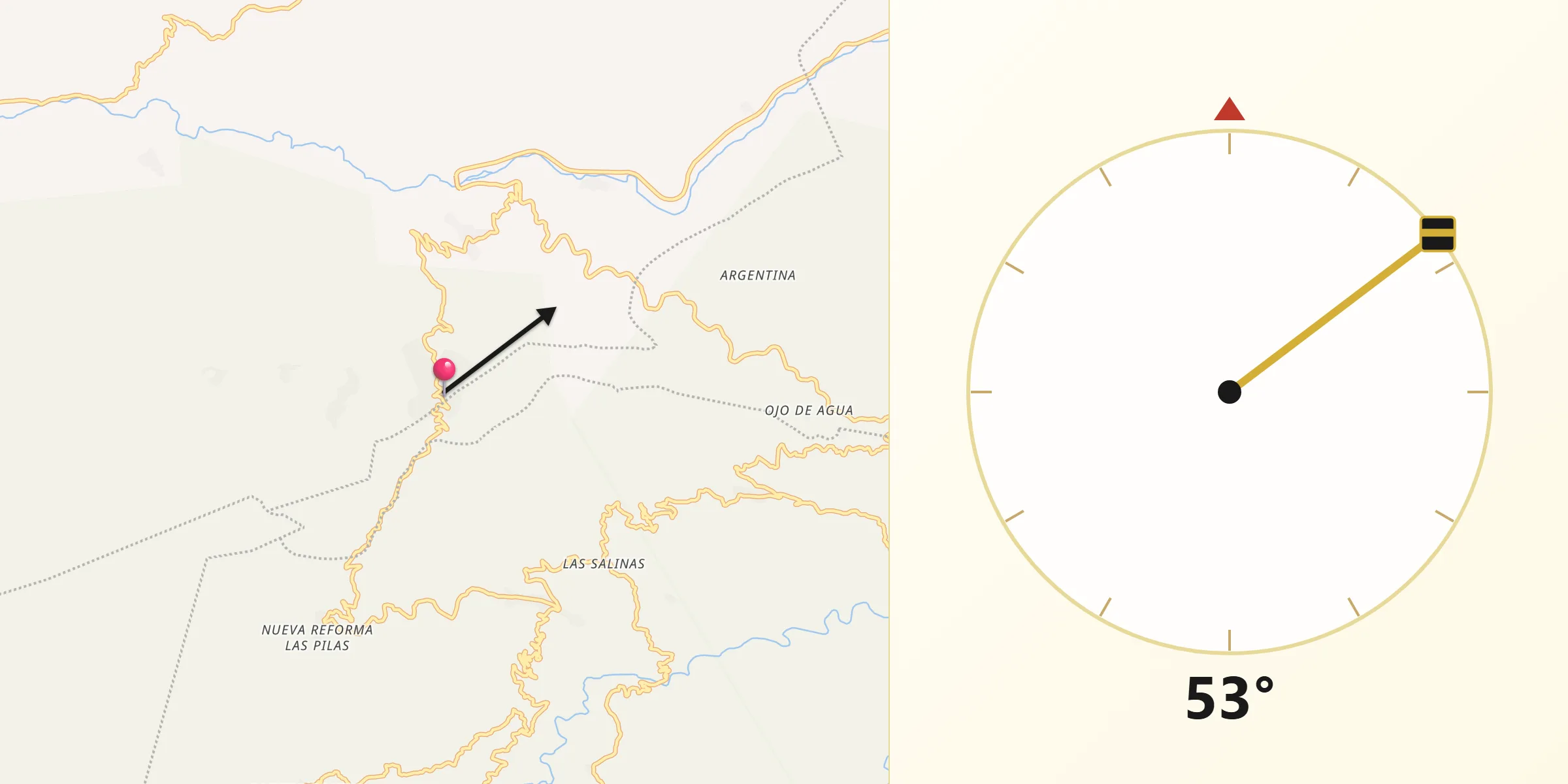 Dirección de la Qibla desde Laguna del Cofre