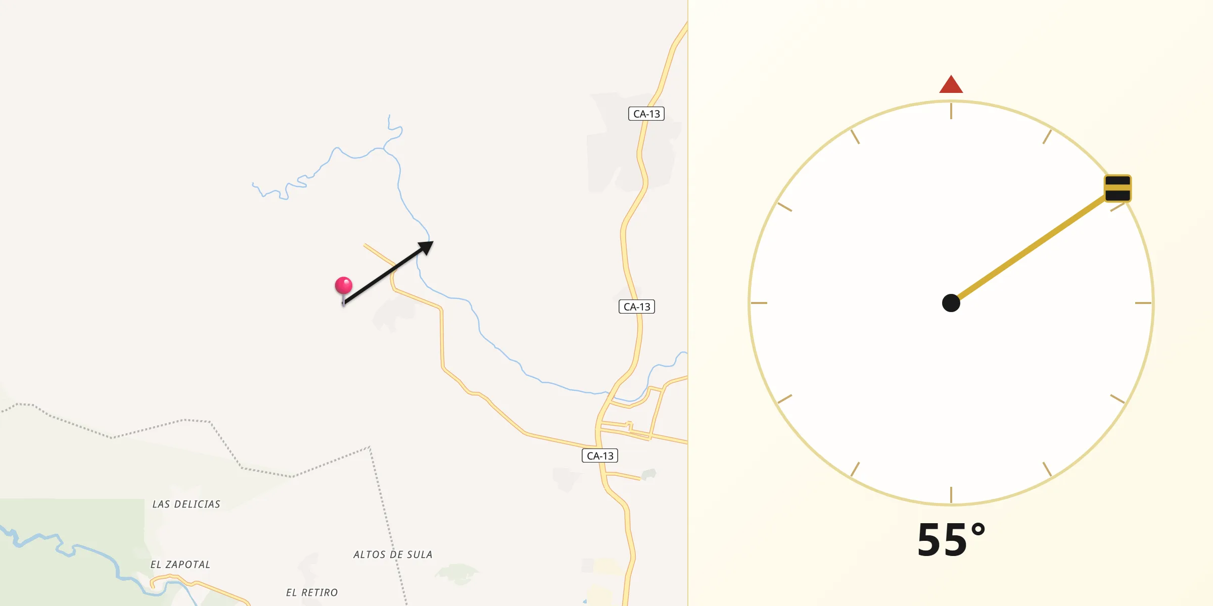 Dirección de la Qibla desde La Jutosa