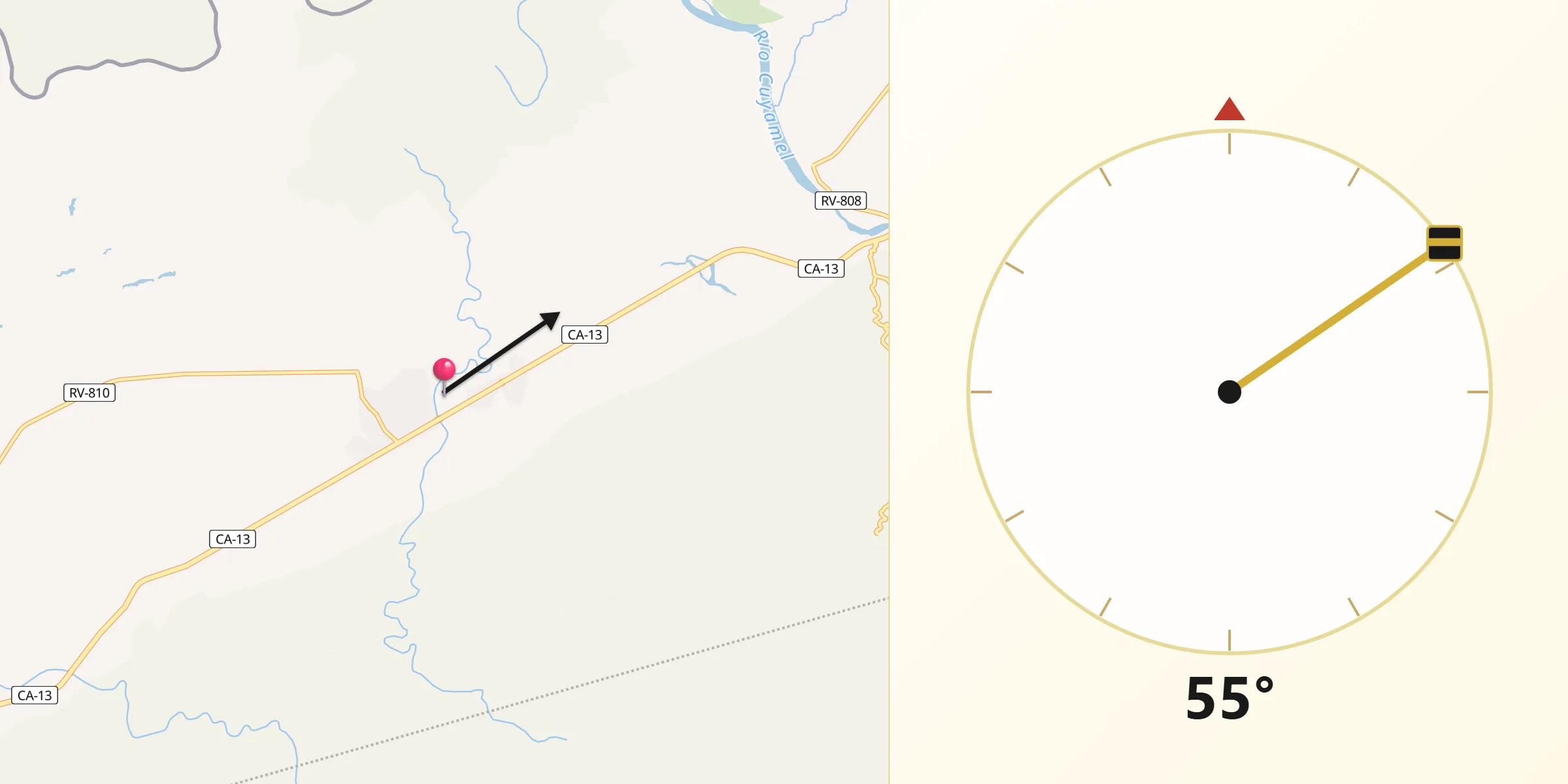 Dirección de la Qibla desde Río Chiquito