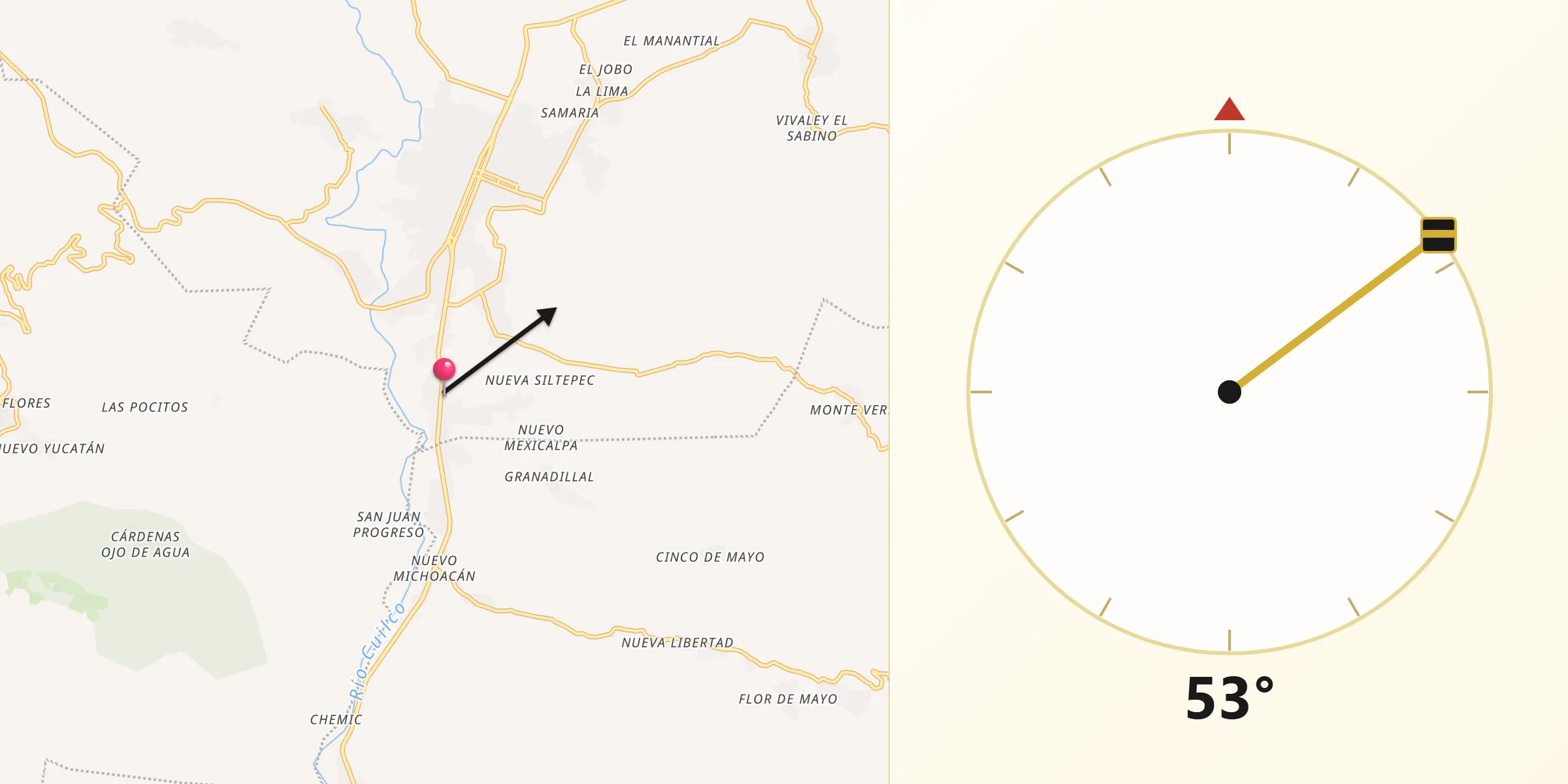 Dirección de la Qibla desde Agua Zarca