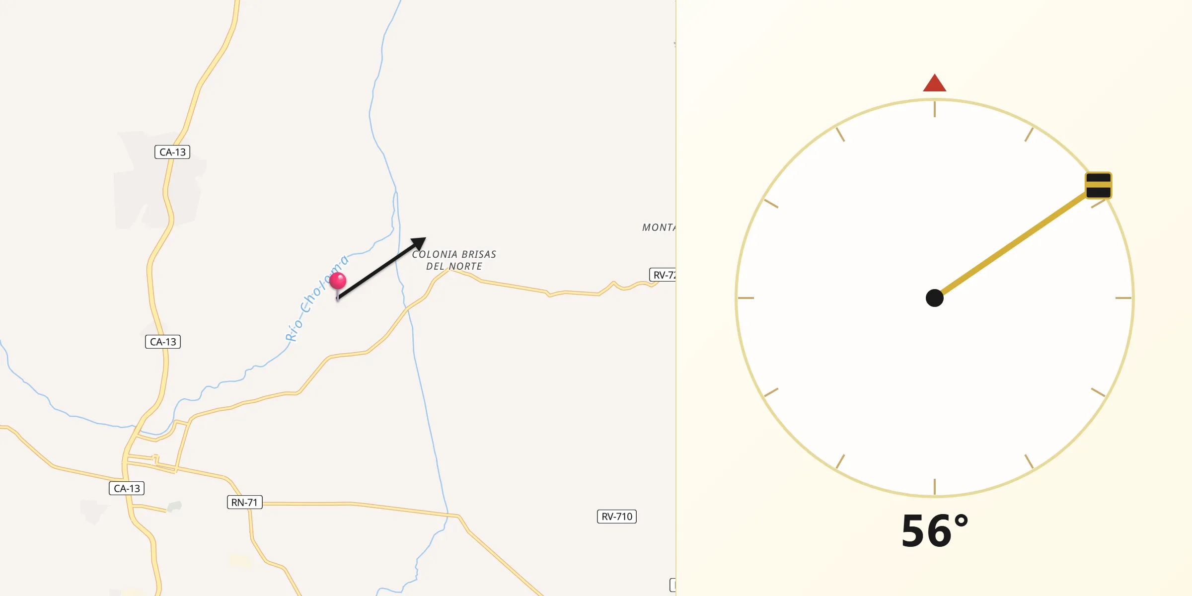 Dirección de la Qibla desde Choloma