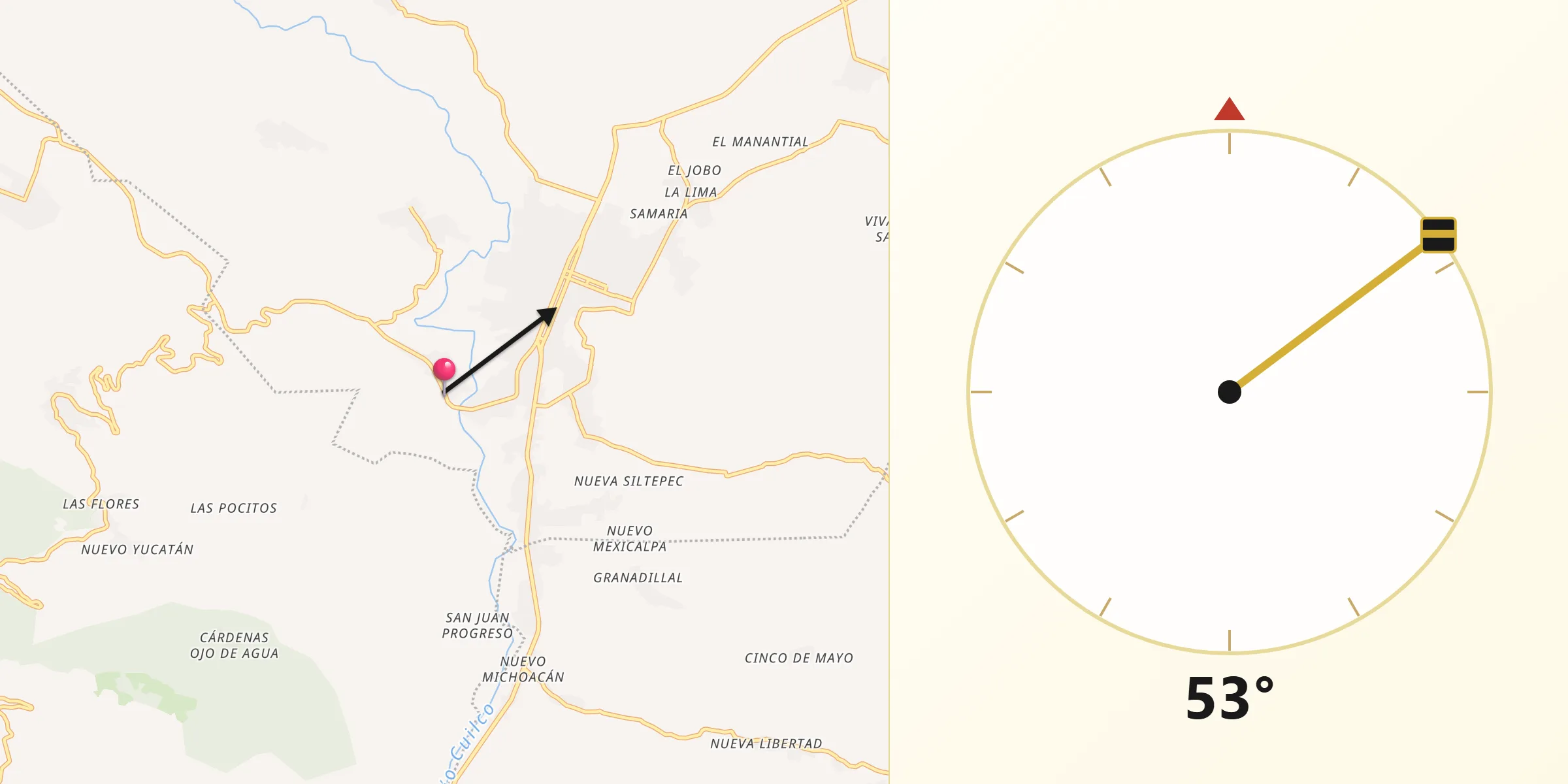 Dirección de la Qibla desde El Triunfo de las Tres Maravillas