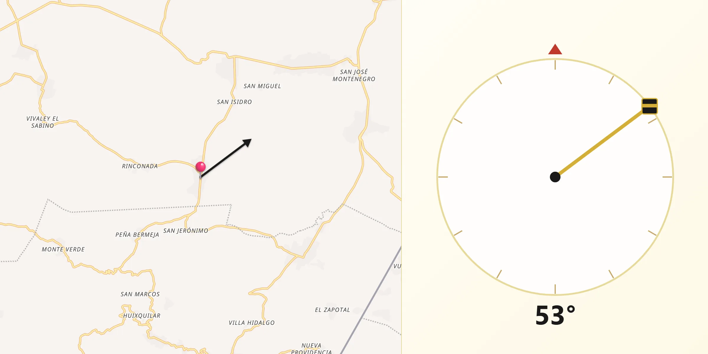 Dirección de la Qibla desde Monte Redondo