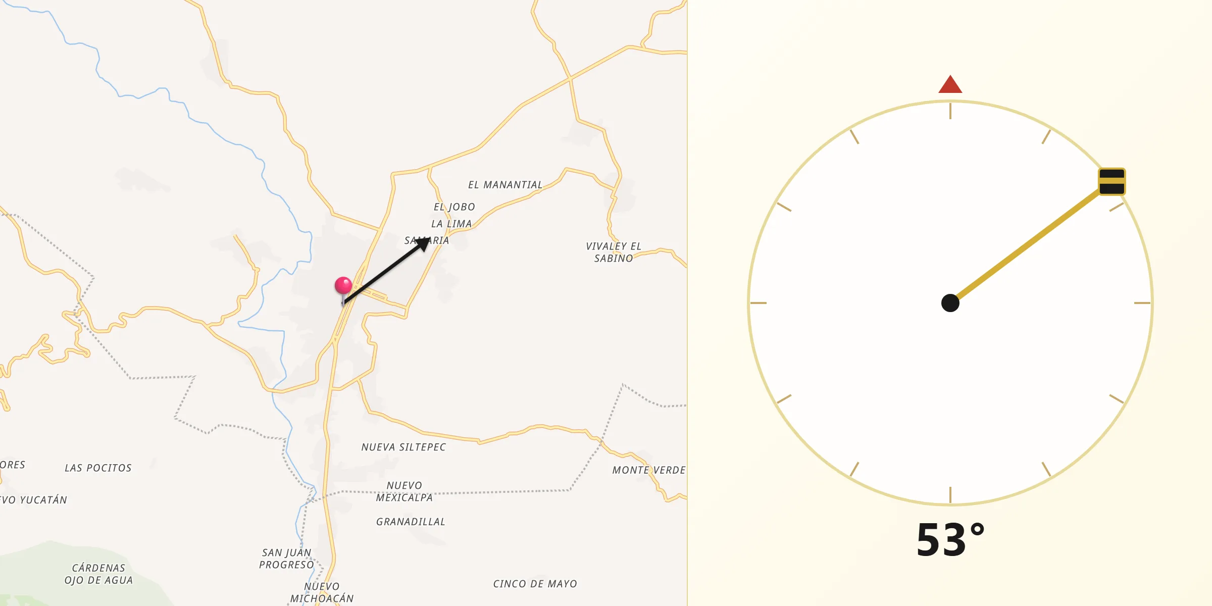 Dirección de la Qibla desde Comalapa