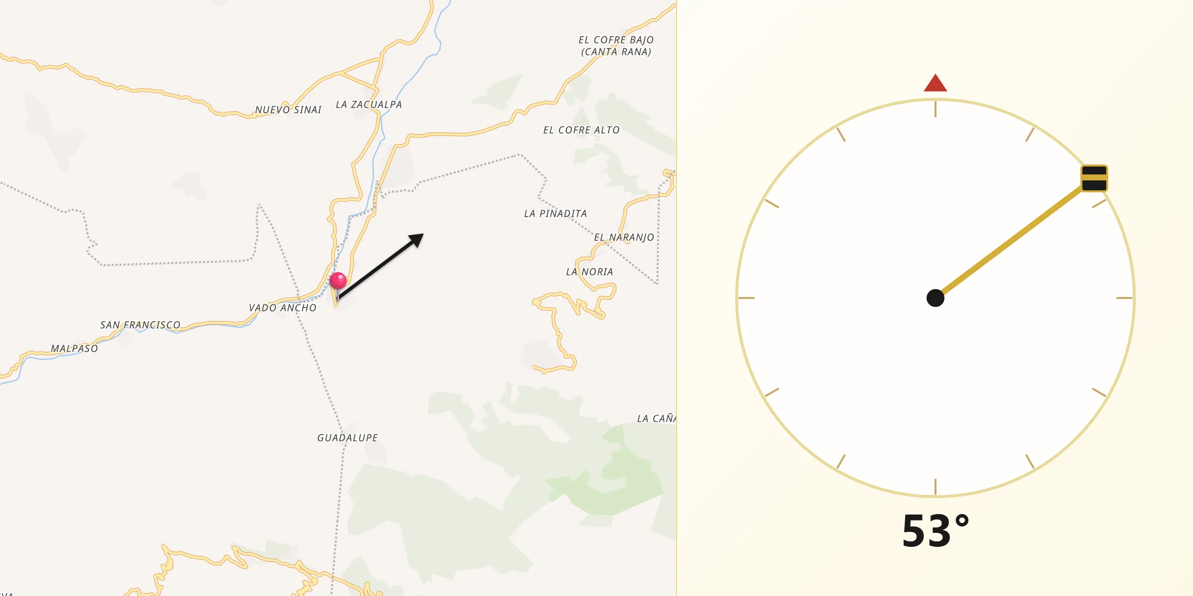 Dirección de la Qibla desde Nuevo Pacayal