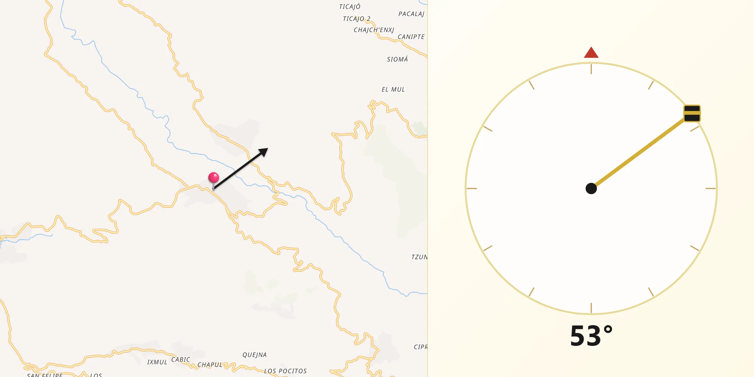 Dirección de la Qibla desde Jacaltenango