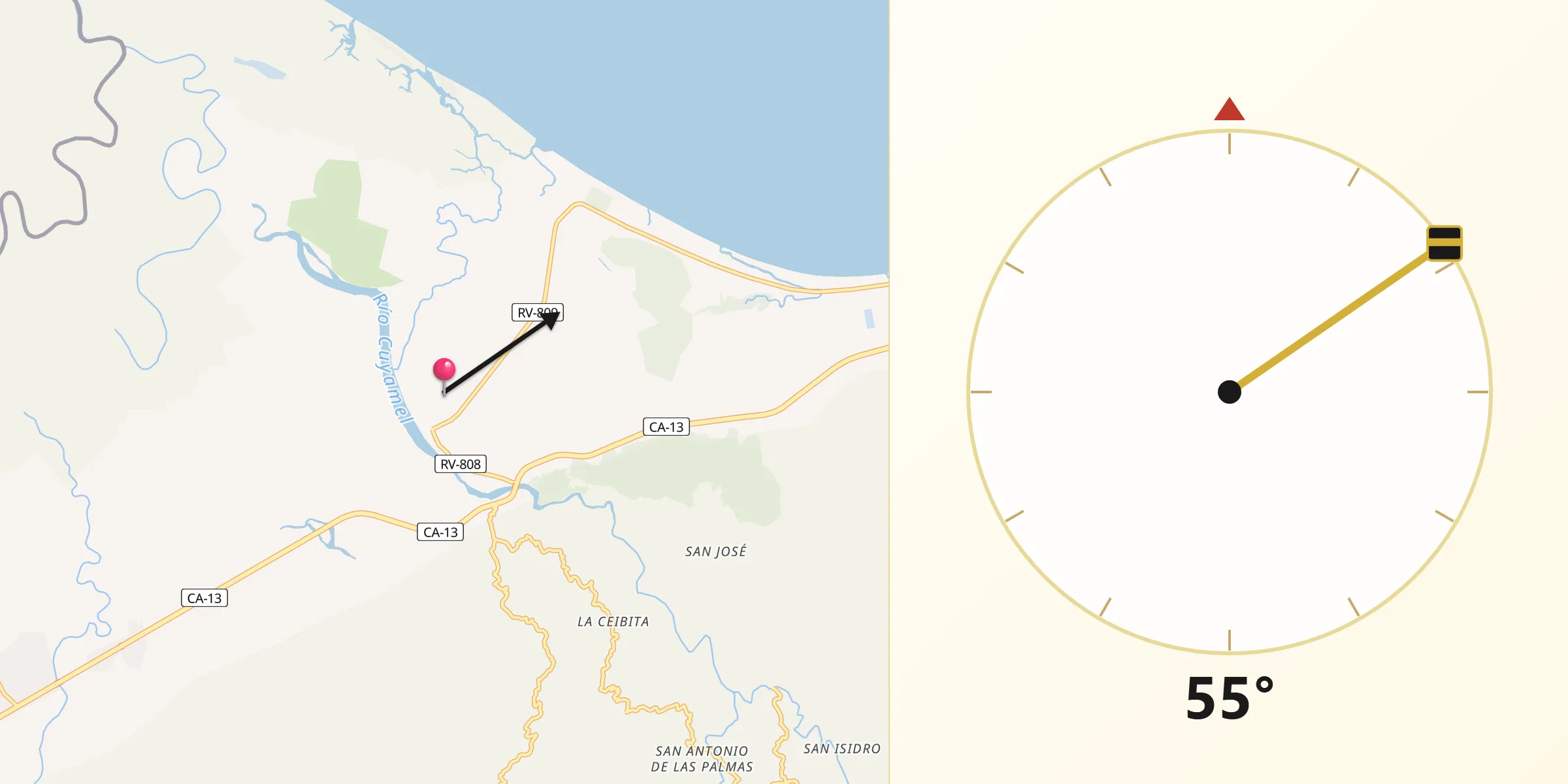 Dirección de la Qibla desde Cuyamel