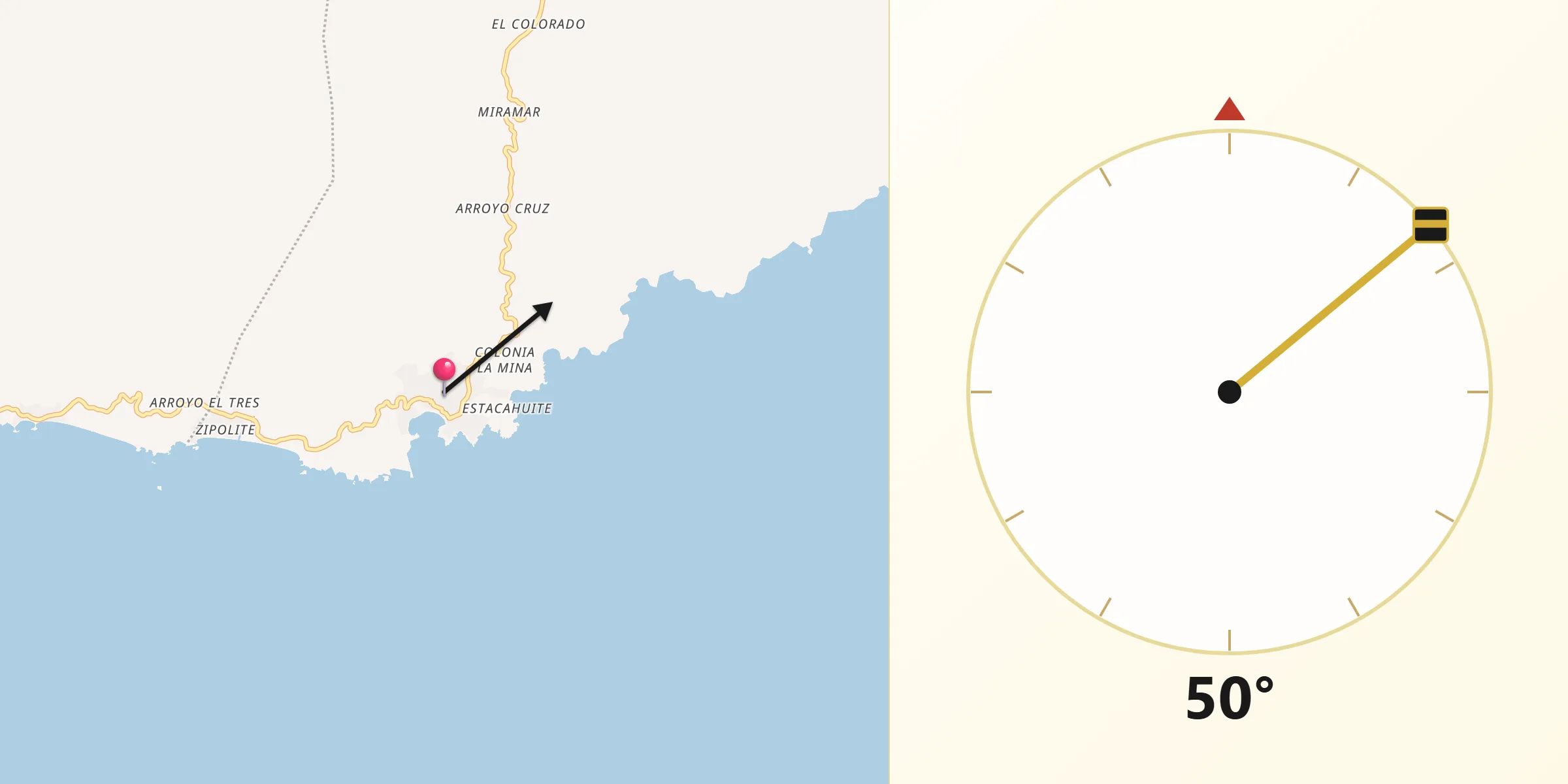 Dirección de la Qibla desde Puerto Ángel