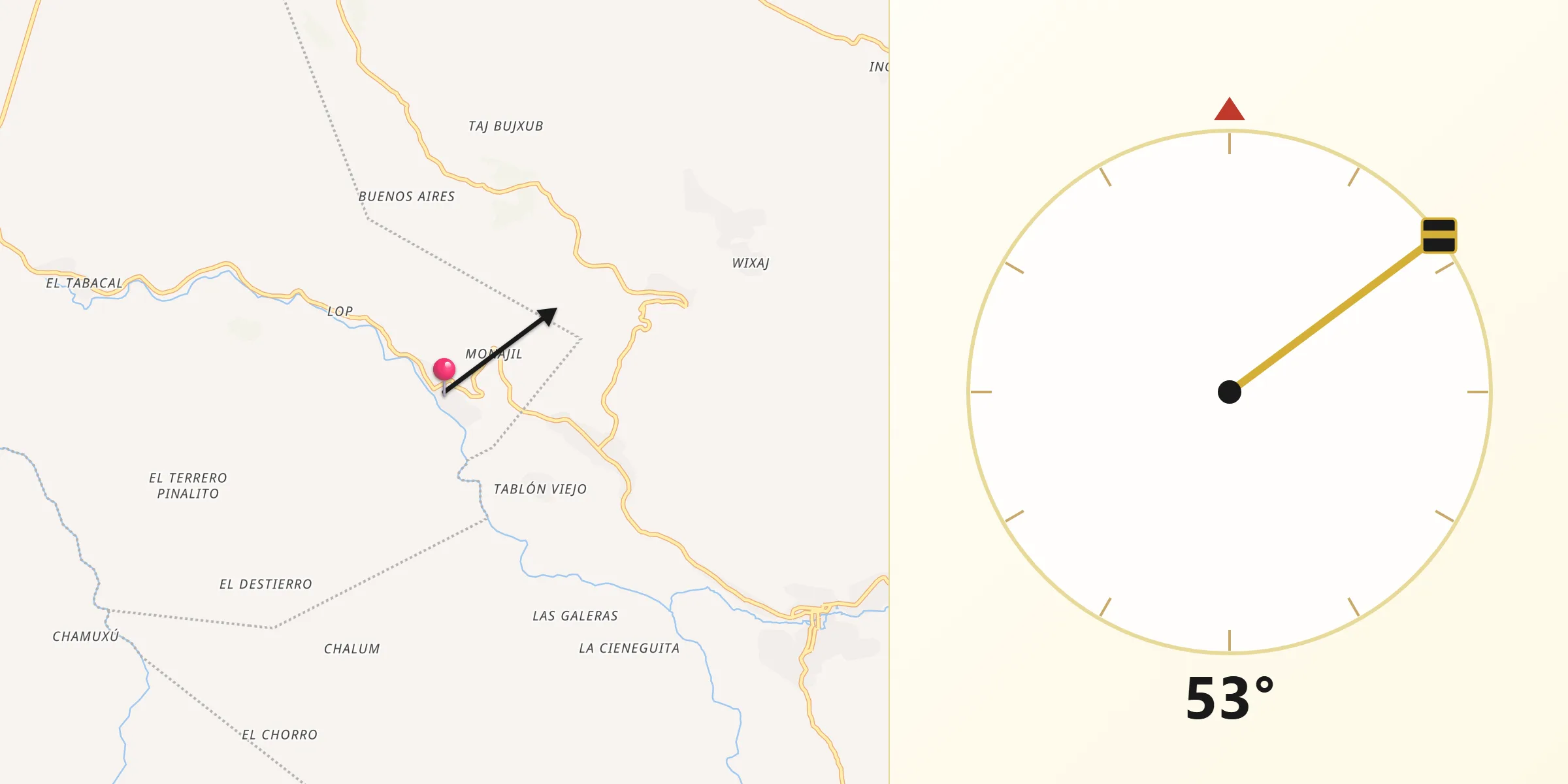 Dirección de la Qibla desde Santa Ana Huista