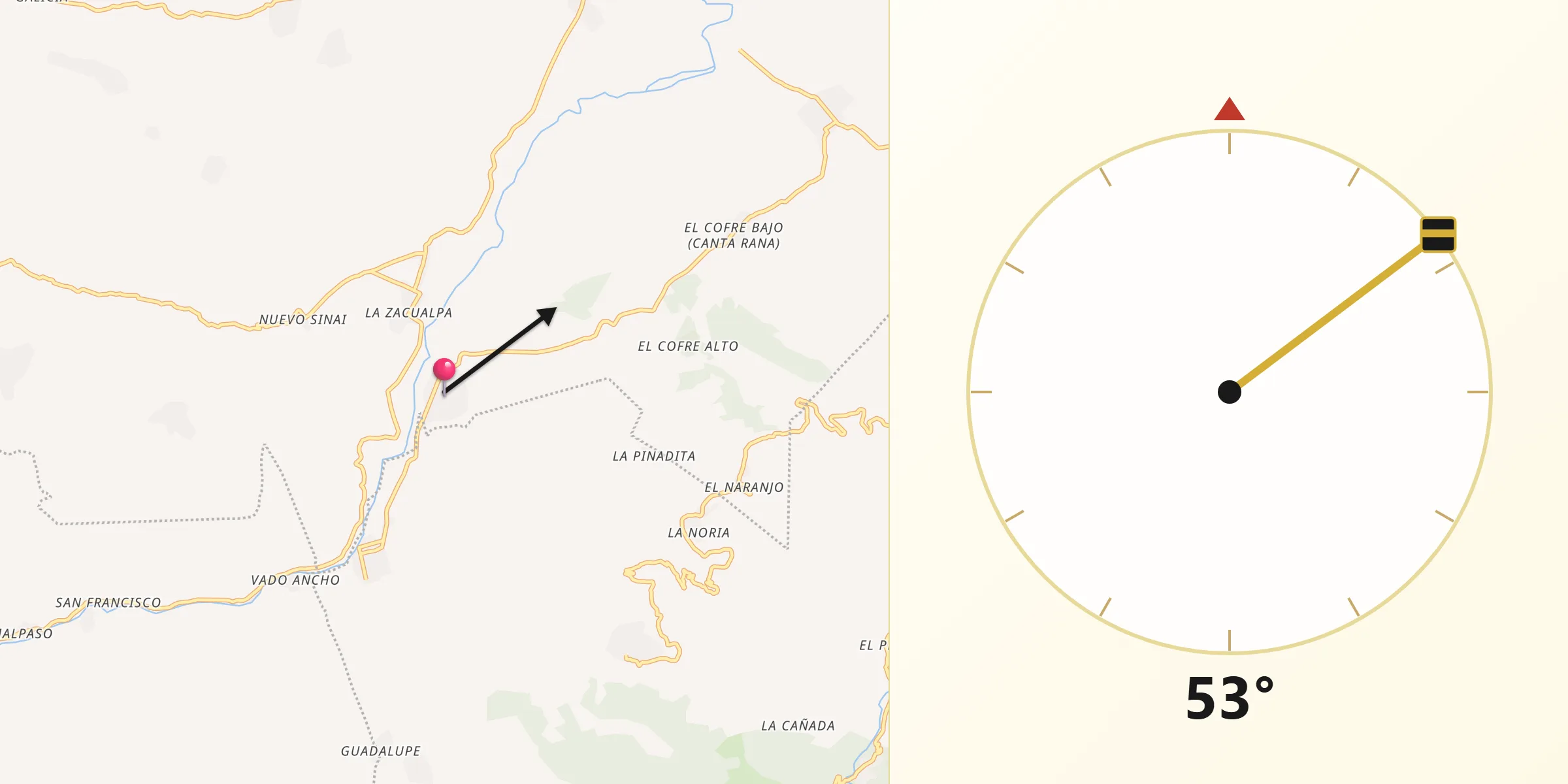 Dirección de la Qibla desde Piedra Labrada