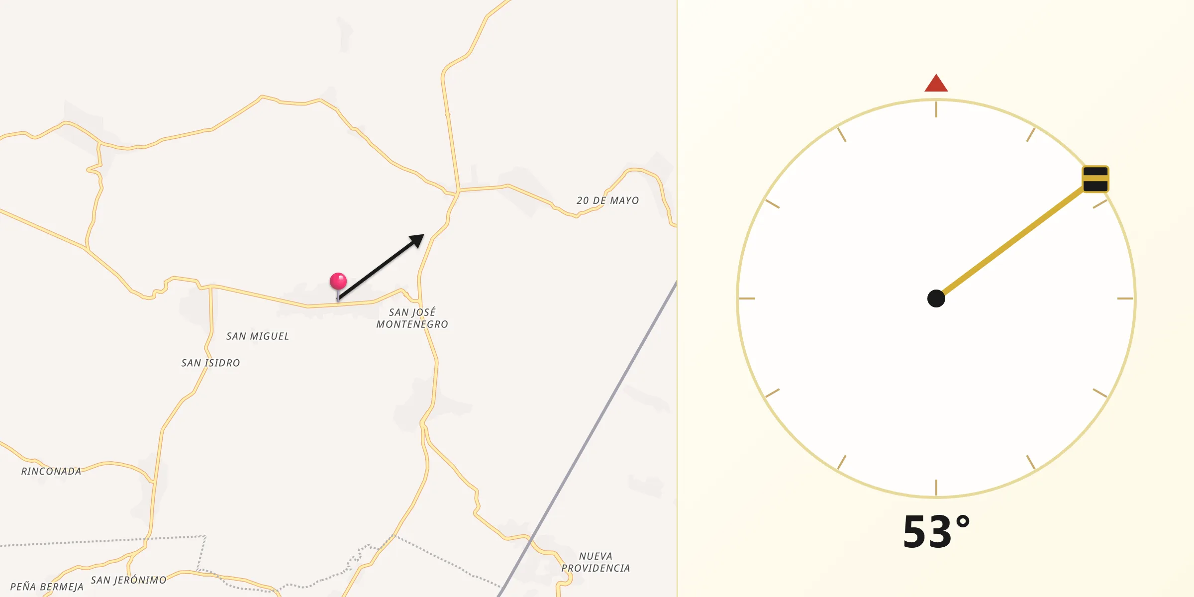 Dirección de la Qibla desde Paso Hondo