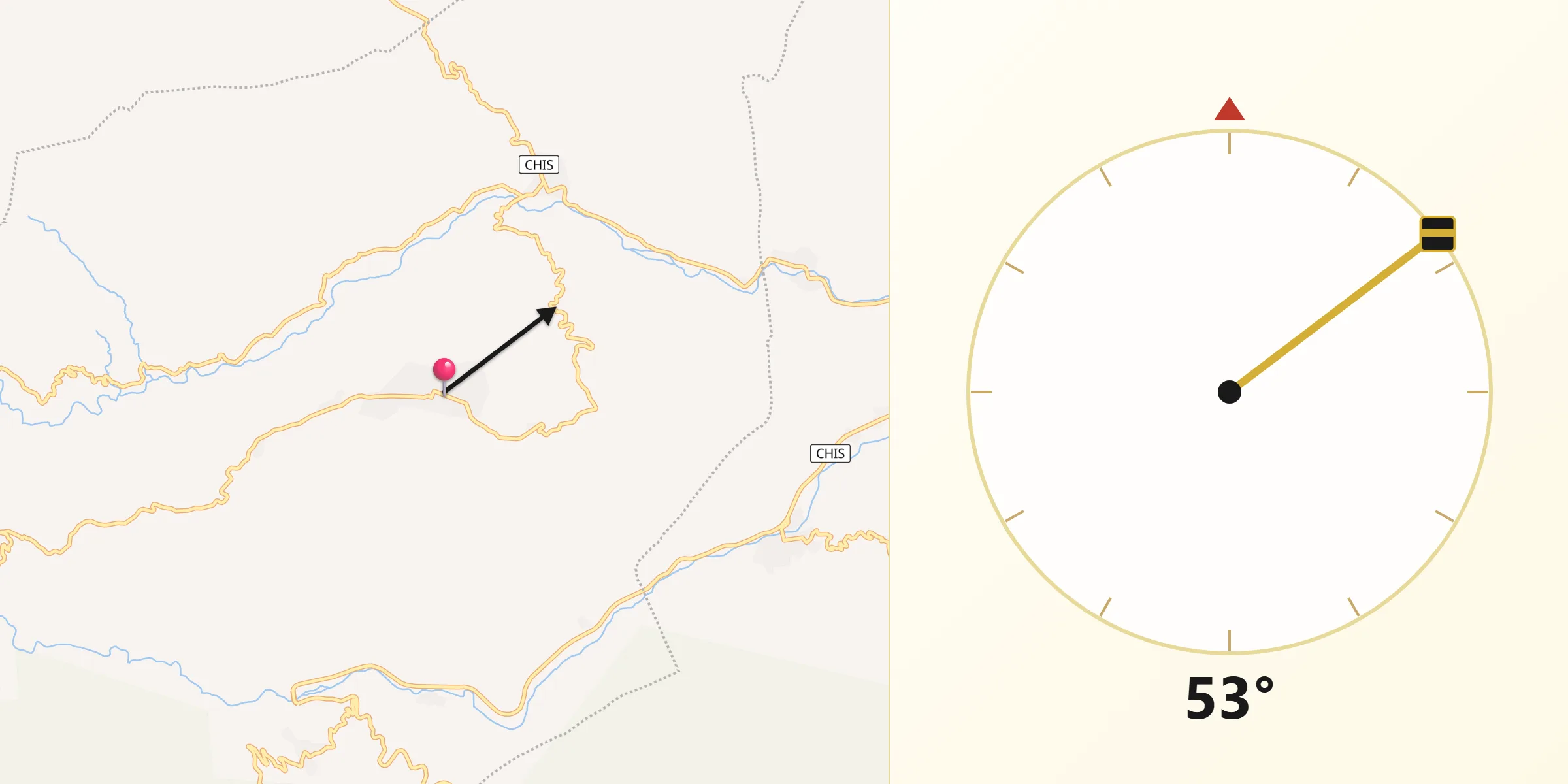 Dirección de la Qibla desde Montecristo