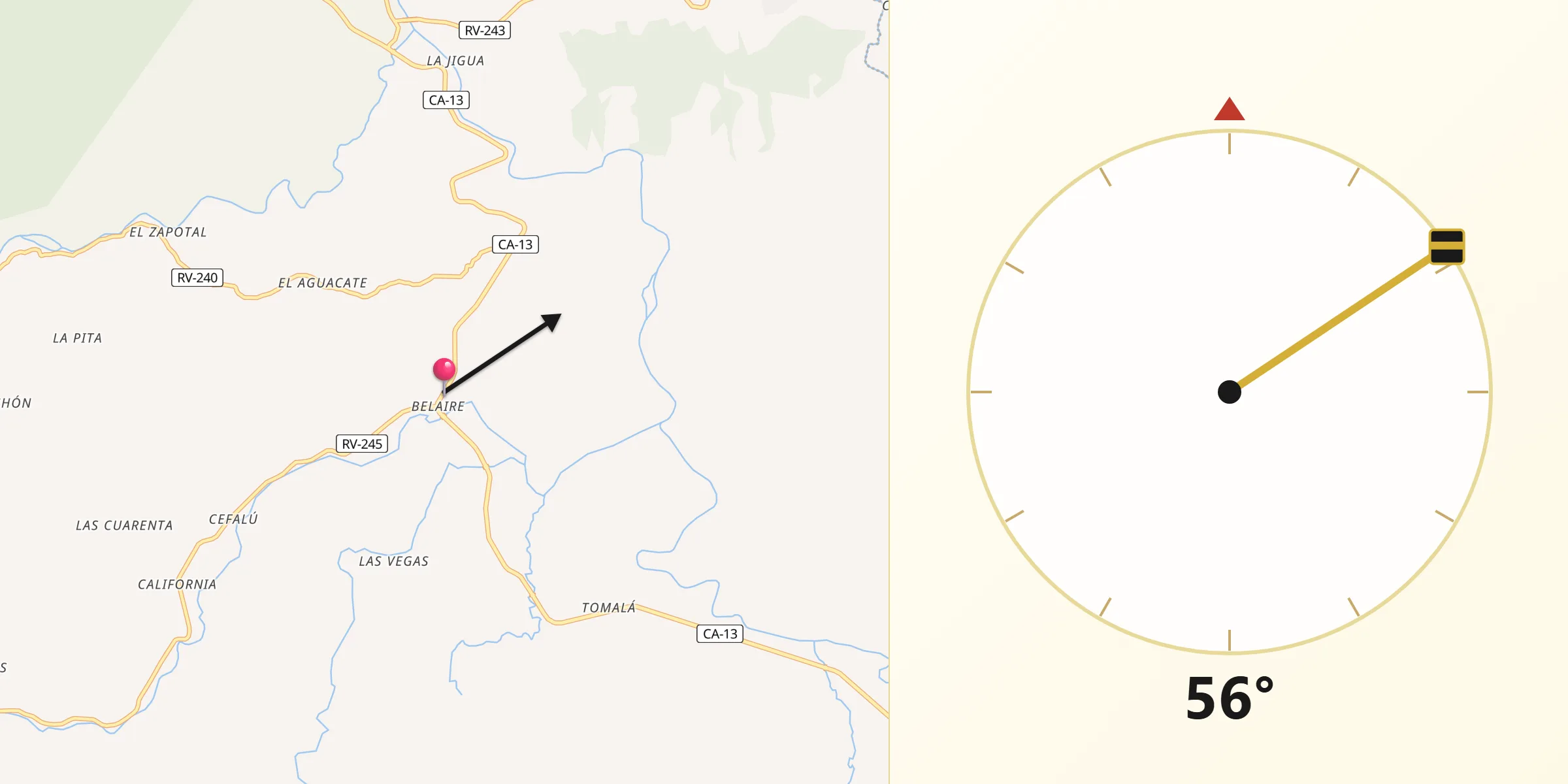 Dirección de la Qibla desde Jutiapa
