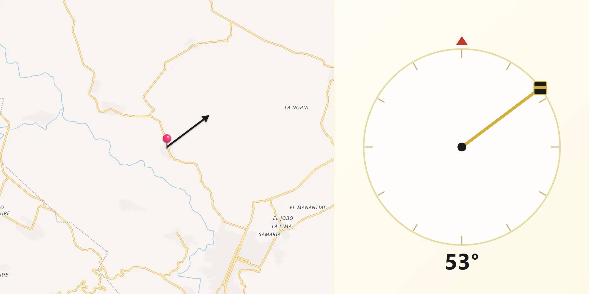 Dirección de la Qibla desde Guadalupe Grijalva