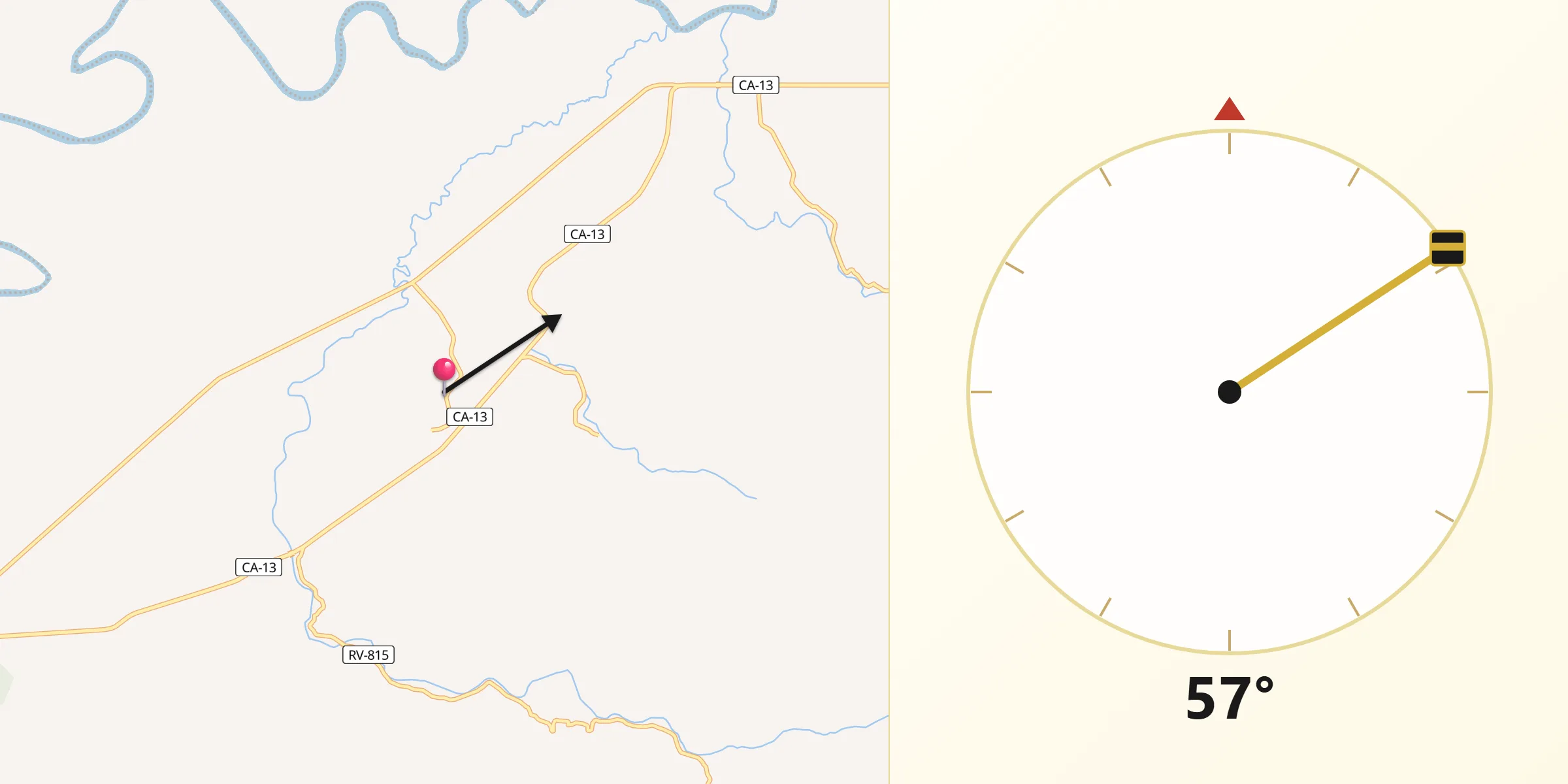 Dirección de la Qibla desde Taujica