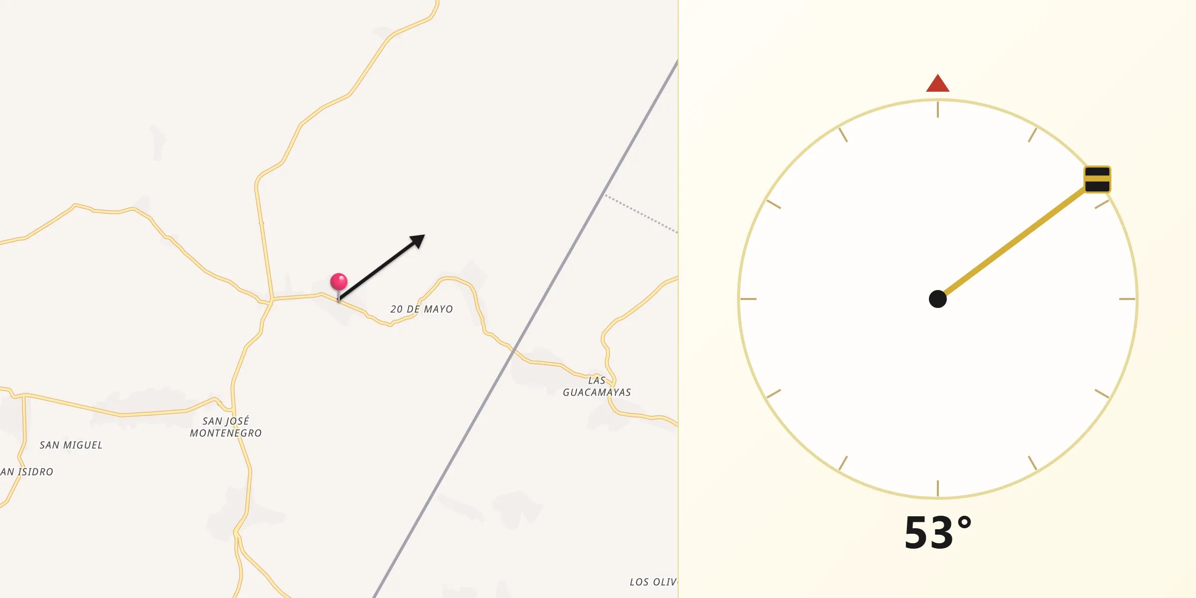 Dirección de la Qibla desde Sabinalito