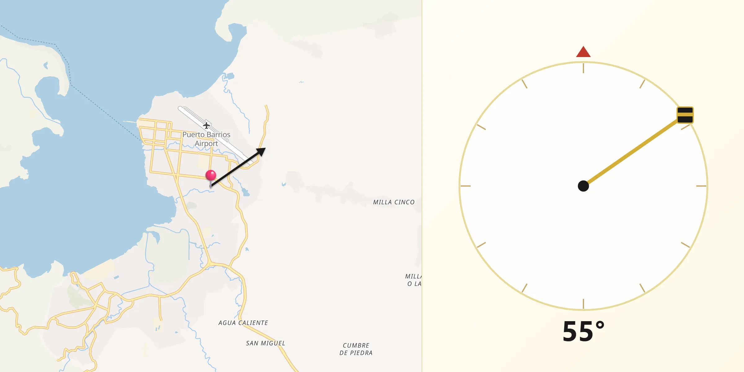 Dirección de la Qibla desde Municipio de Puerto Barrios