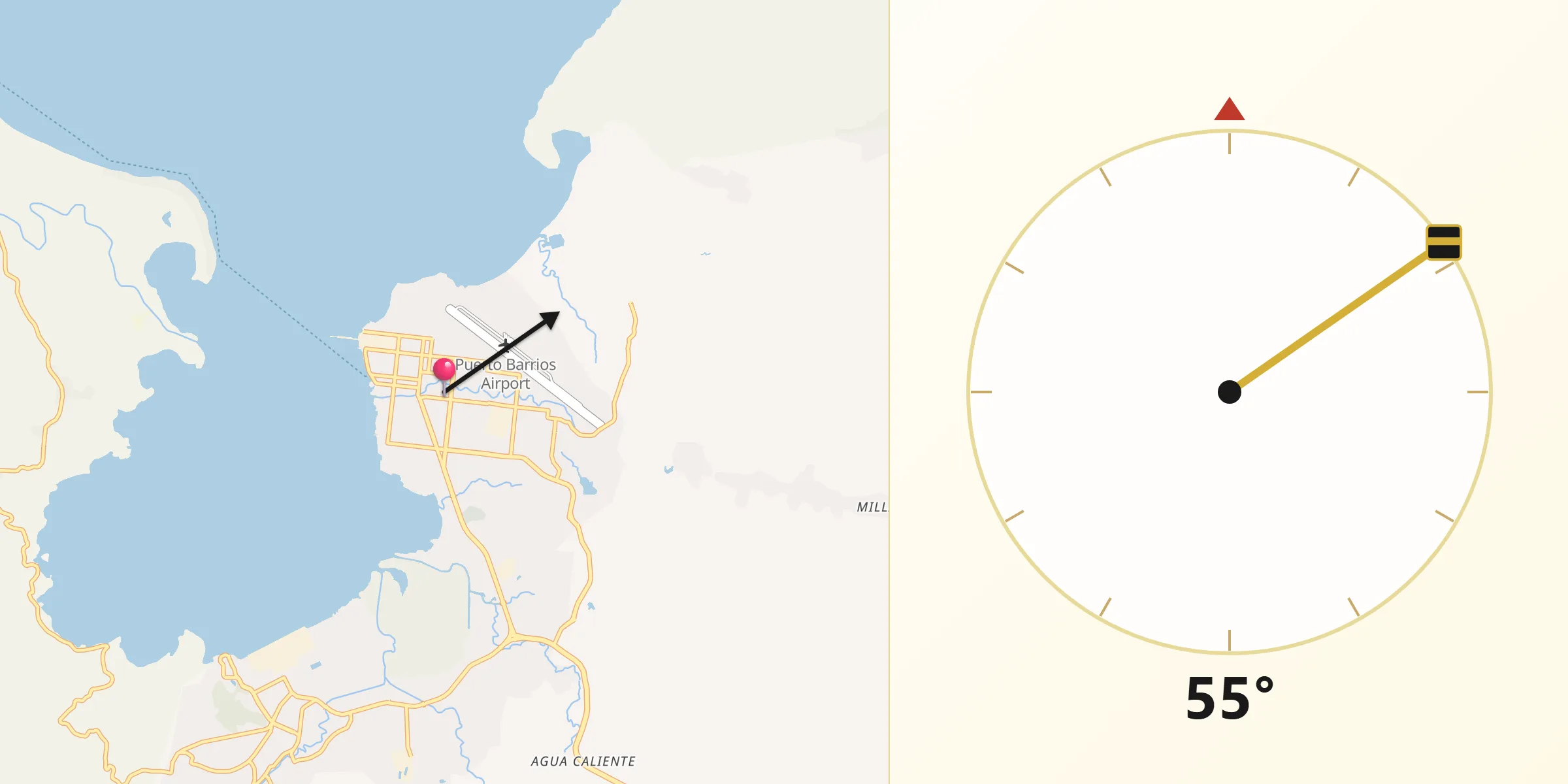 Dirección de la Qibla desde Puerto Barrios