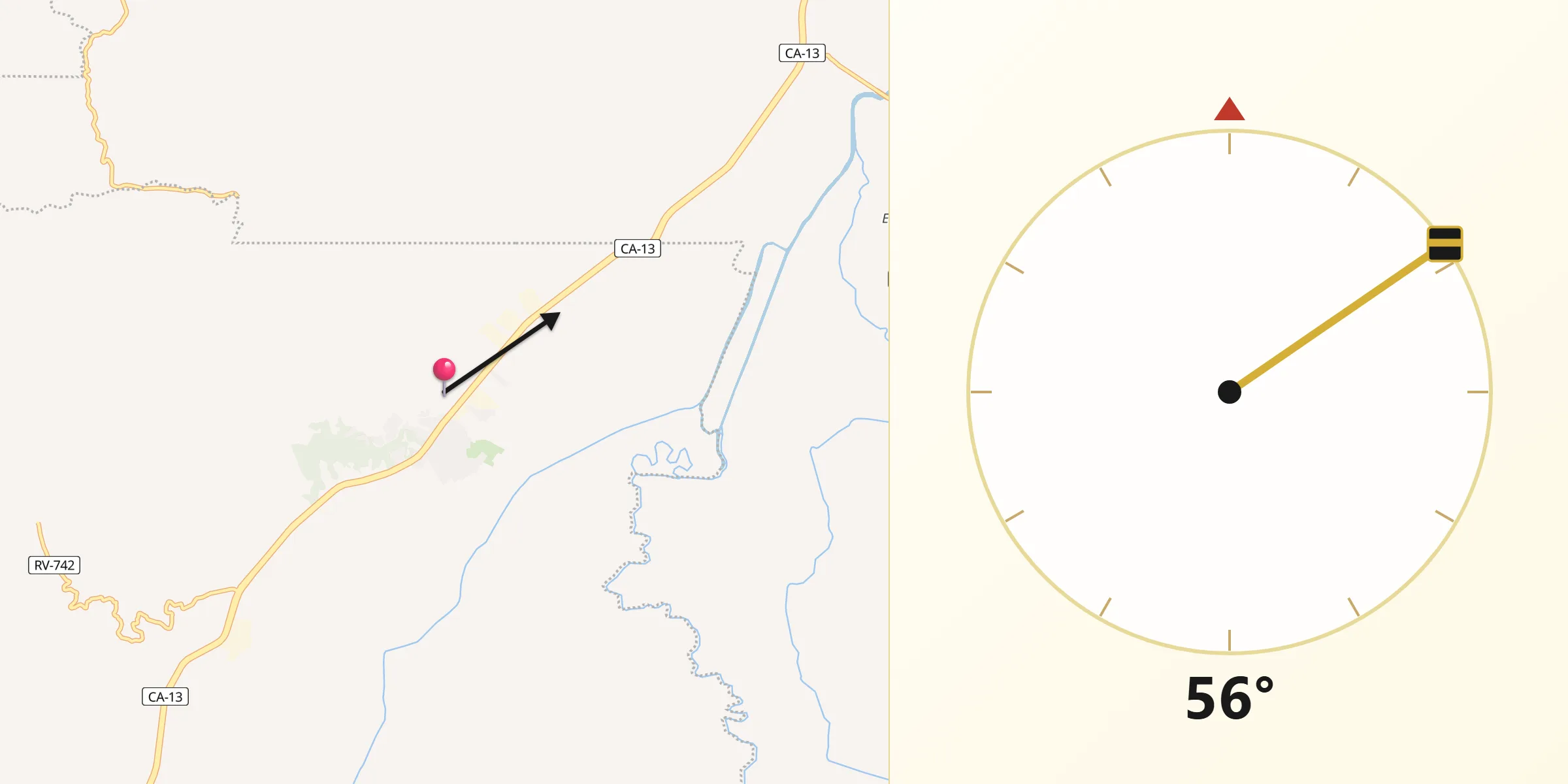 Dirección de la Qibla desde Río Blanquito
