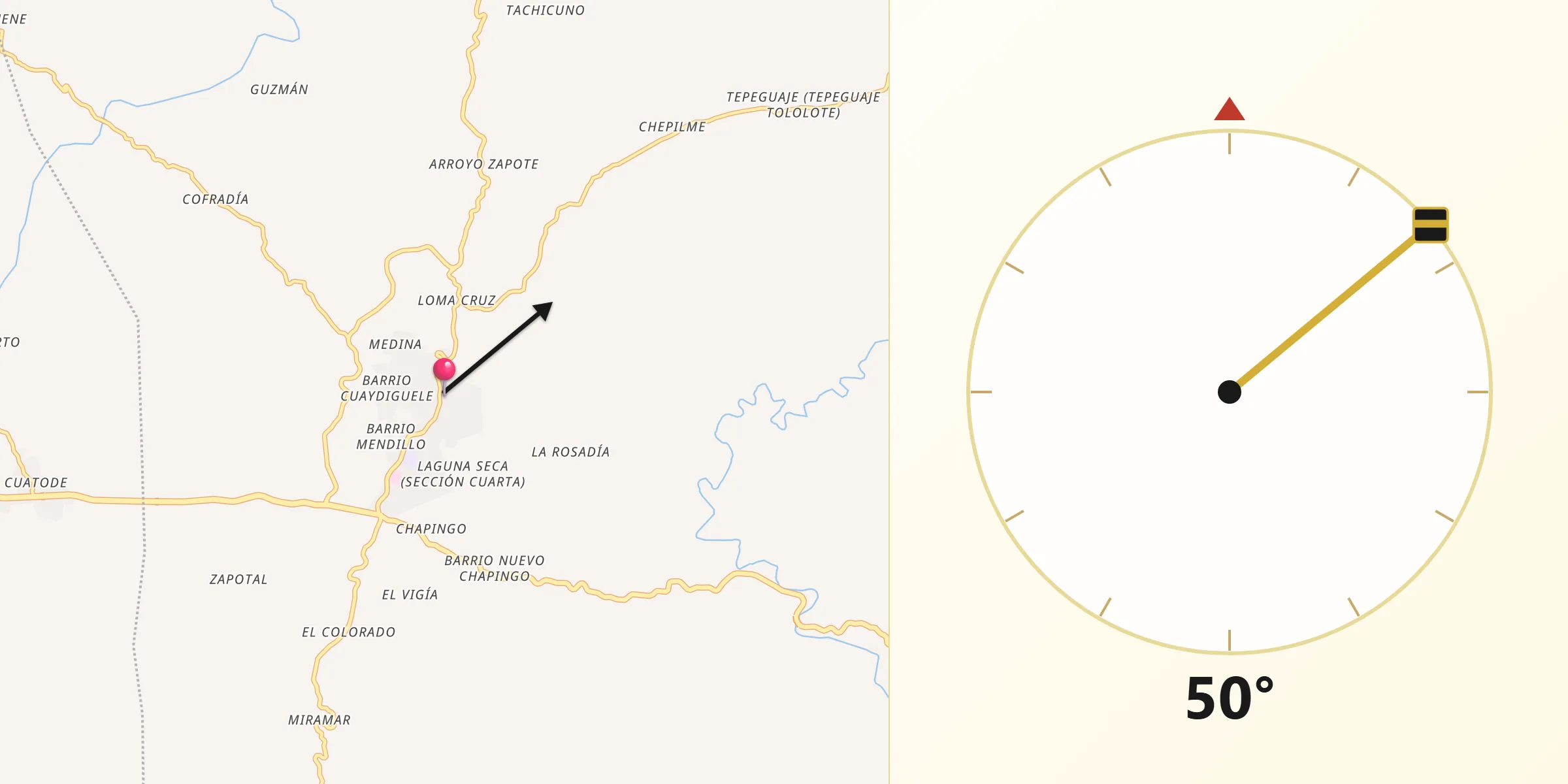Dirección de la Qibla desde San Pedro Pochutla