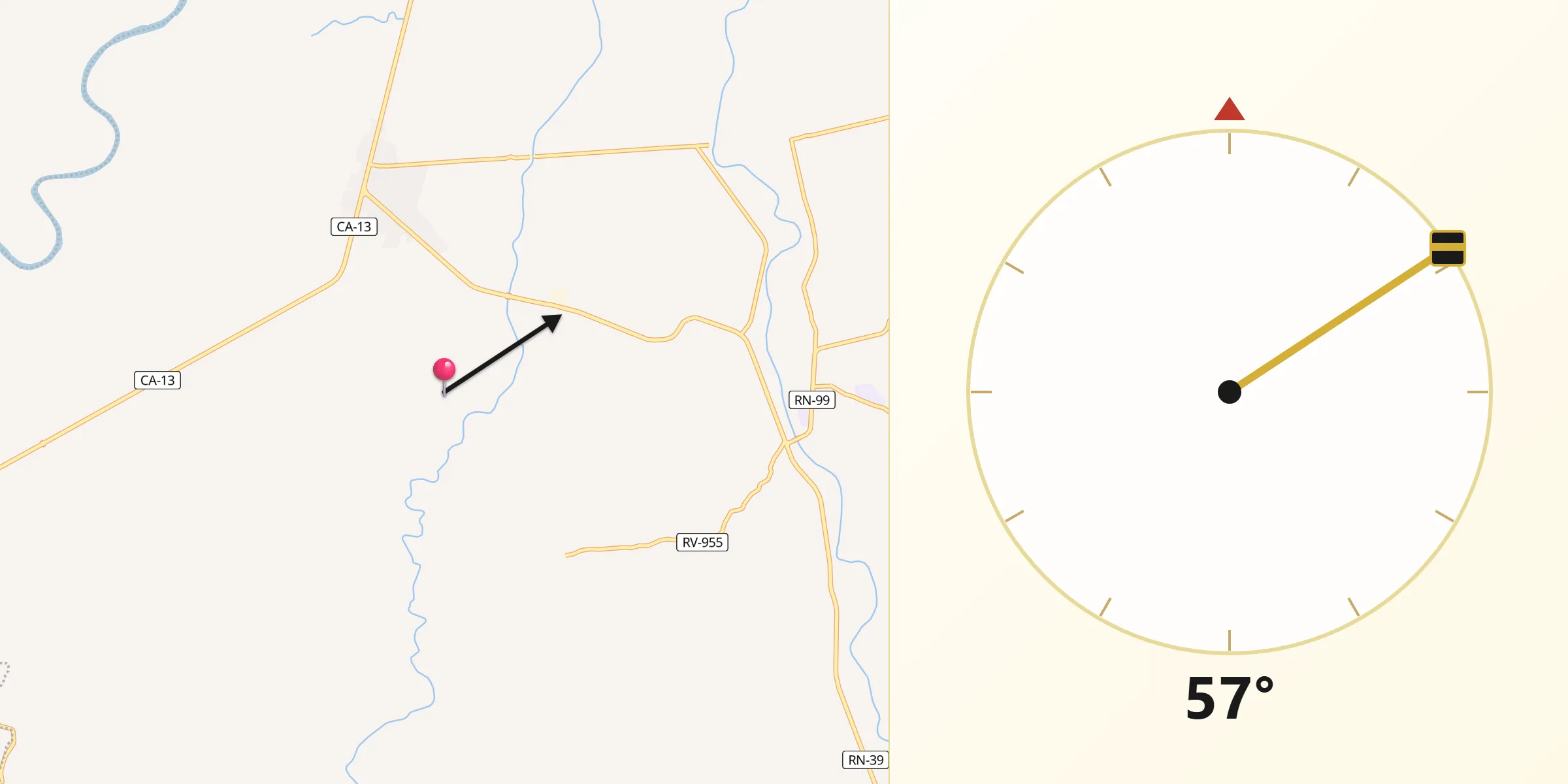 Dirección de la Qibla desde Corocito