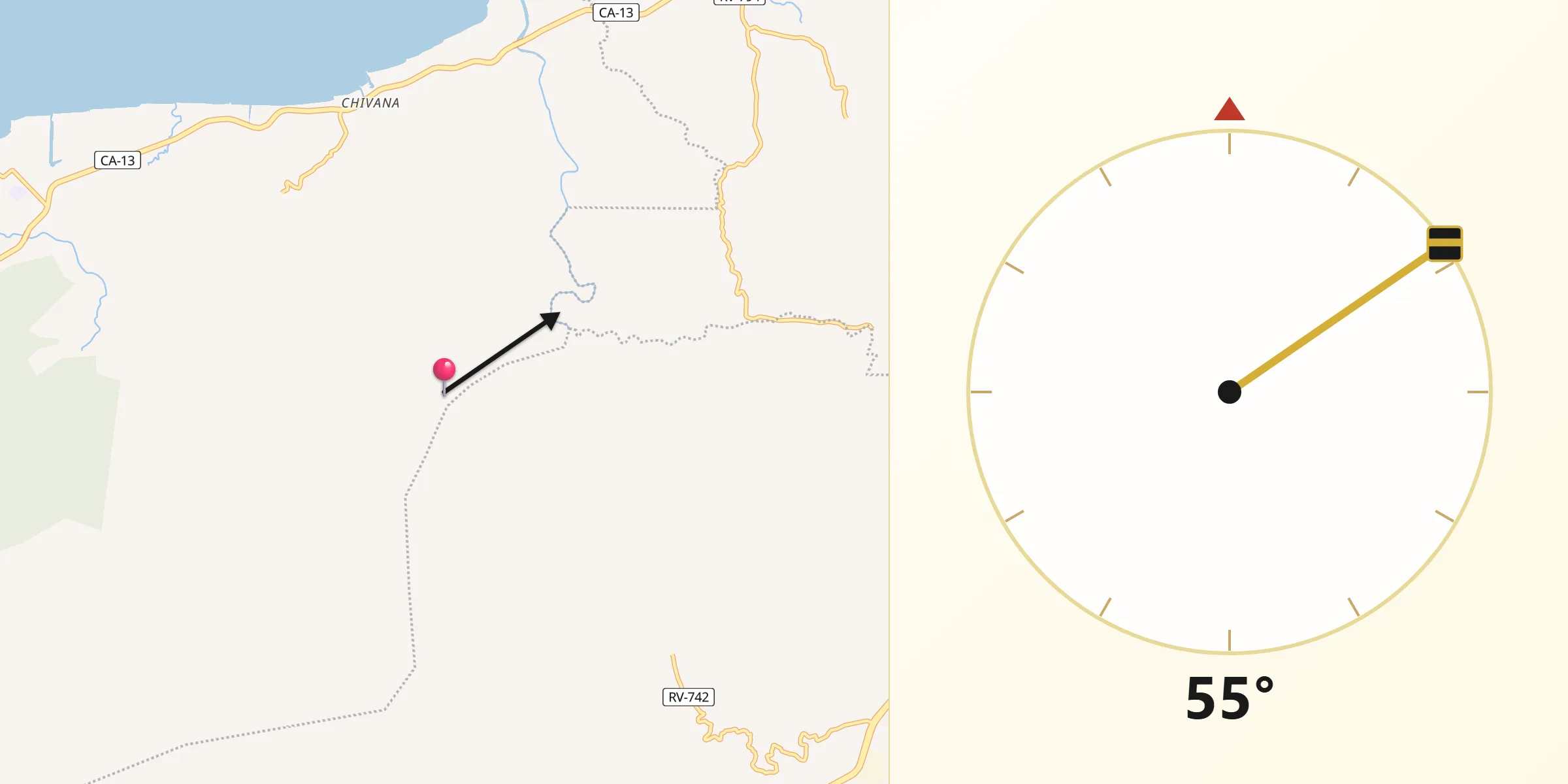 Dirección de la Qibla desde Chivana
