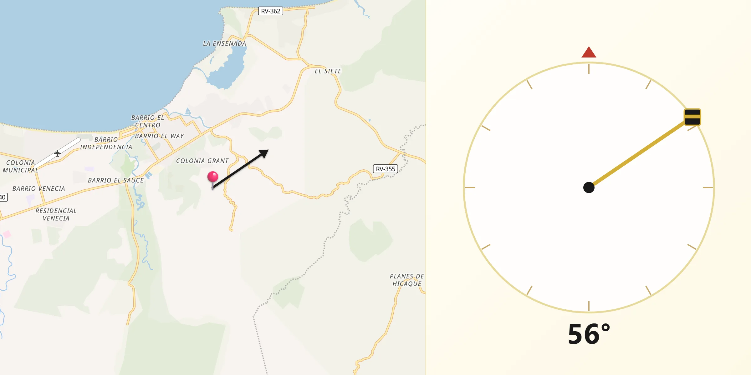Dirección de la Qibla desde El Triunfo de la Cruz