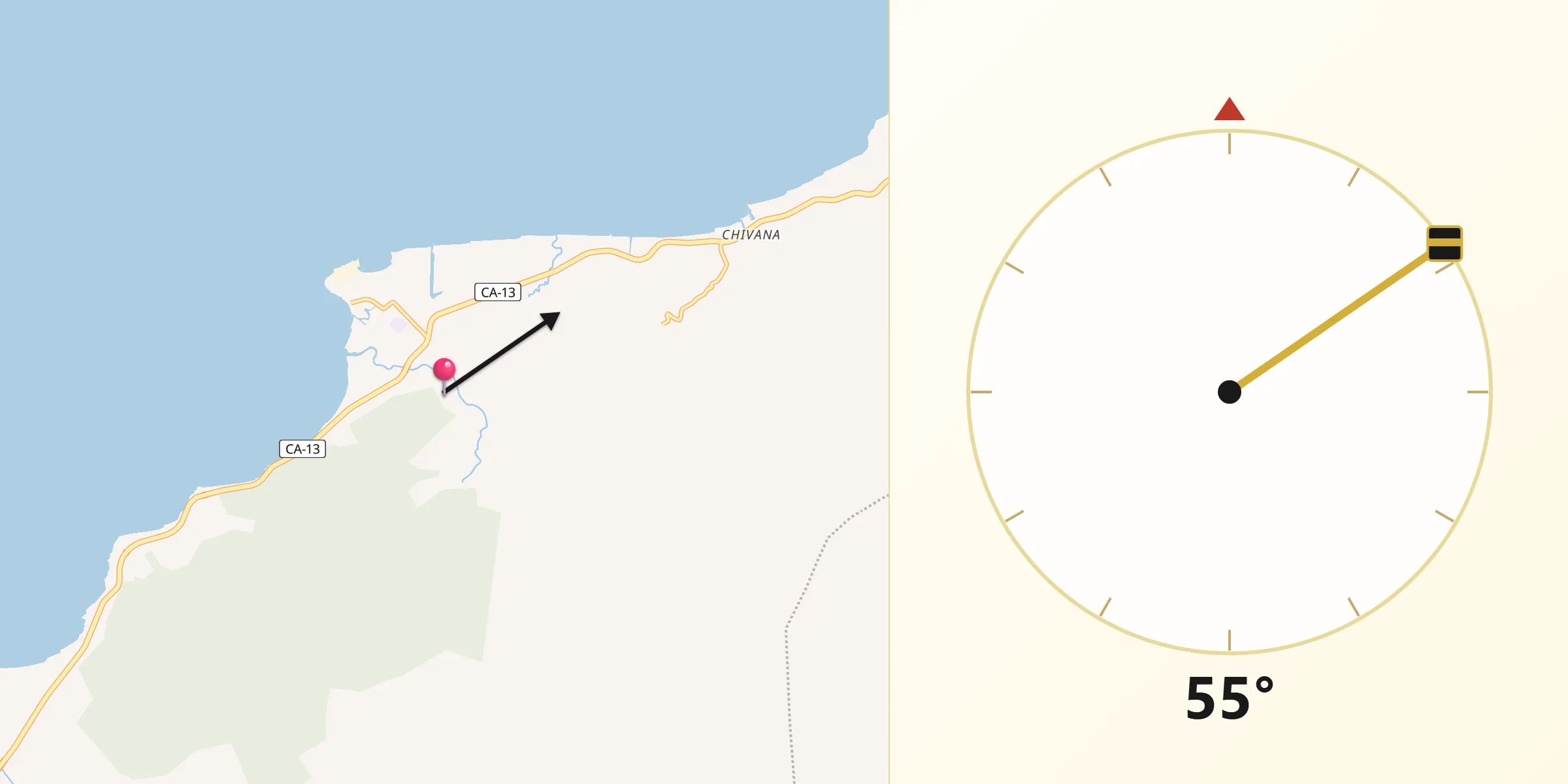 Dirección de la Qibla desde Omoa