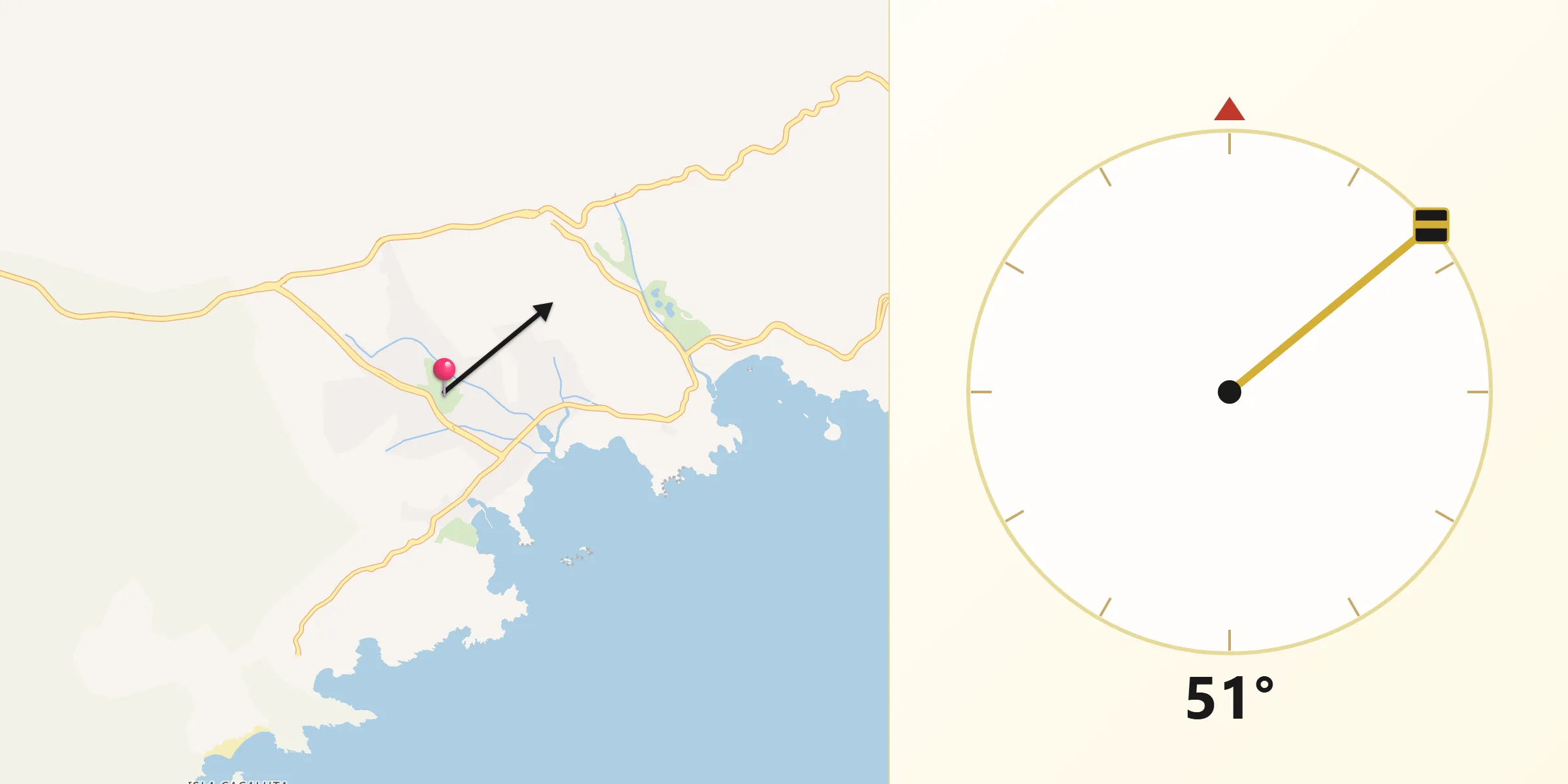 Dirección de la Qibla desde Crucecita