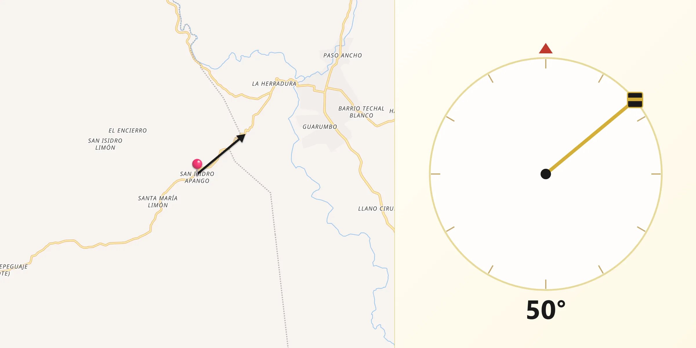 Dirección de la Qibla desde San Isidro Apango