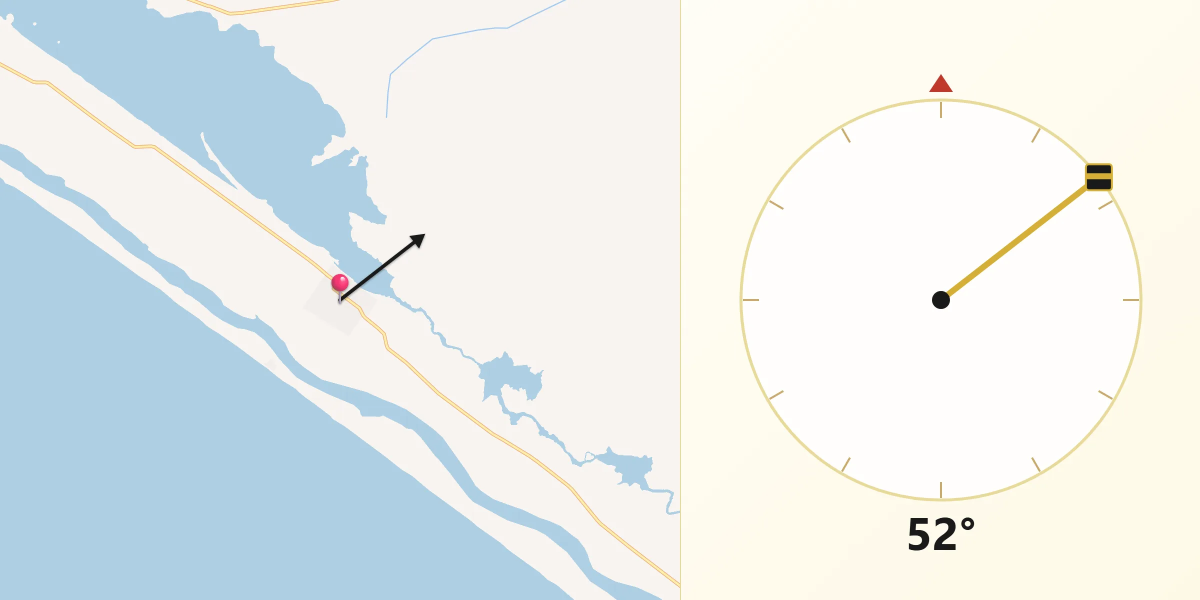 Dirección de la Qibla desde Manuel Ávila Camacho (Ponte Duro)
