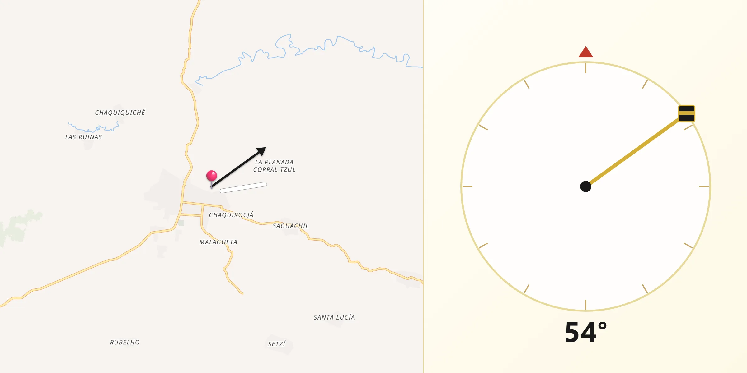 Dirección de la Qibla desde Chisec