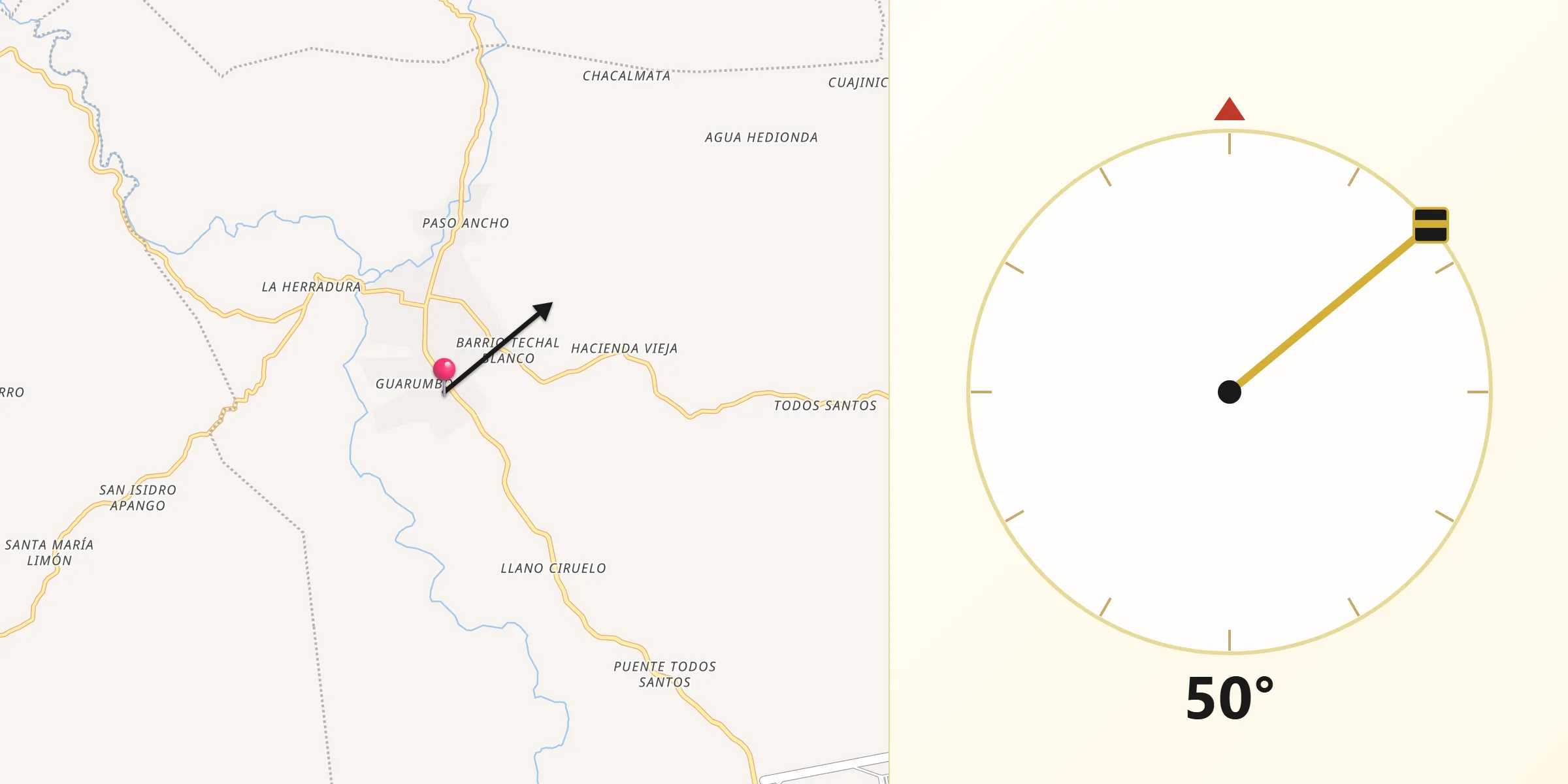 Dirección de la Qibla desde Cuapinolito (Azulillo)