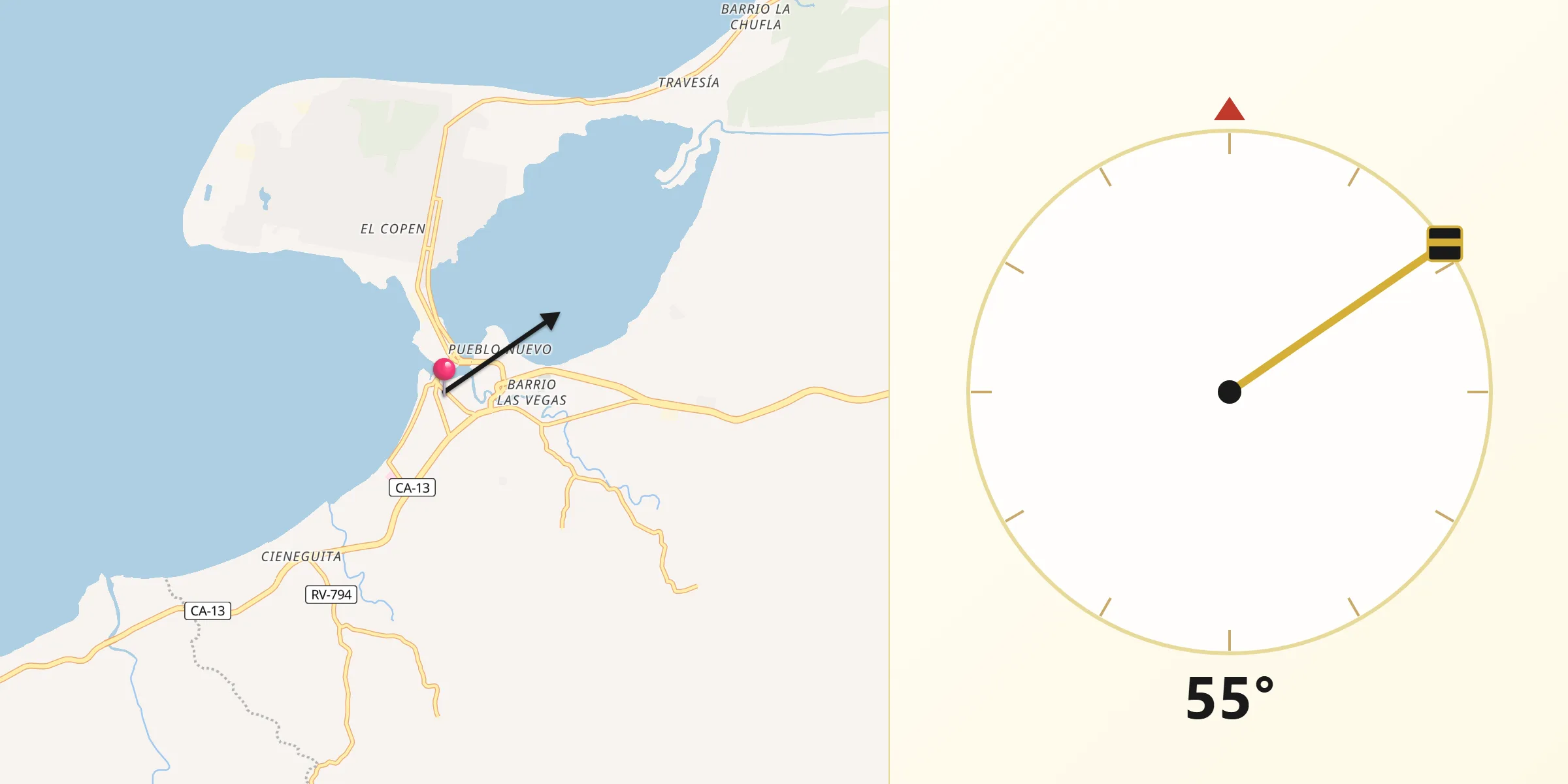 Dirección de la Qibla desde Puerto Cortés